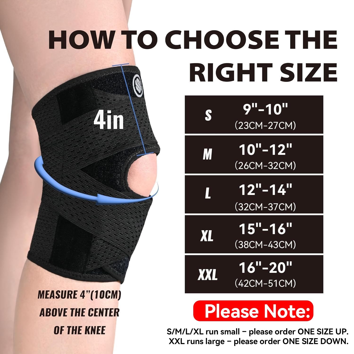 Knee Brace with Side Stabilizers for Pain, Adjustable X-Large, Black
