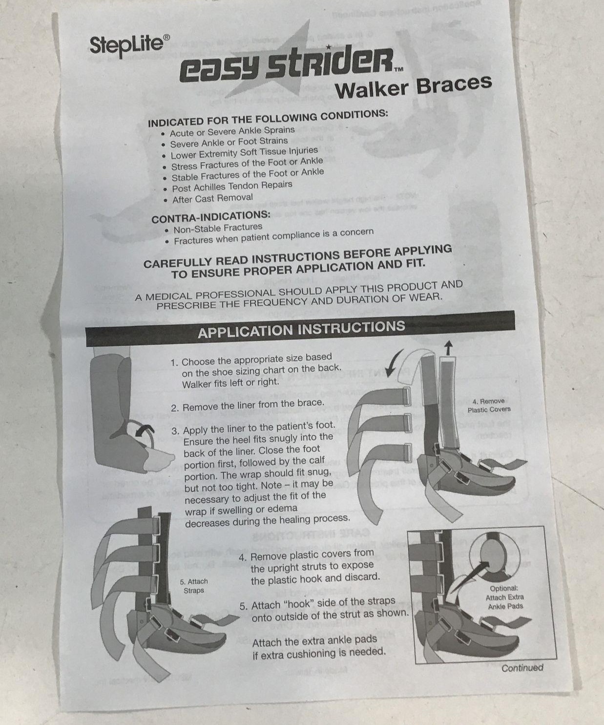 StepLite Ankle Walker Easy Strider High Height, Size Medium (M 8-9.5/ W 9-10.5)
