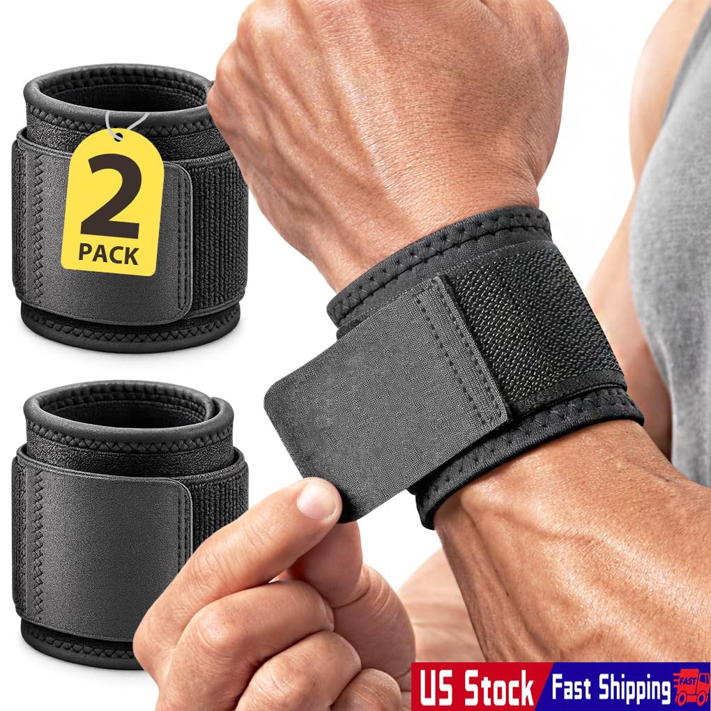 2 Pack Wrist Wraps, Carpal Tunnel Wrist Brace for Women and Men Adjustable Wrist