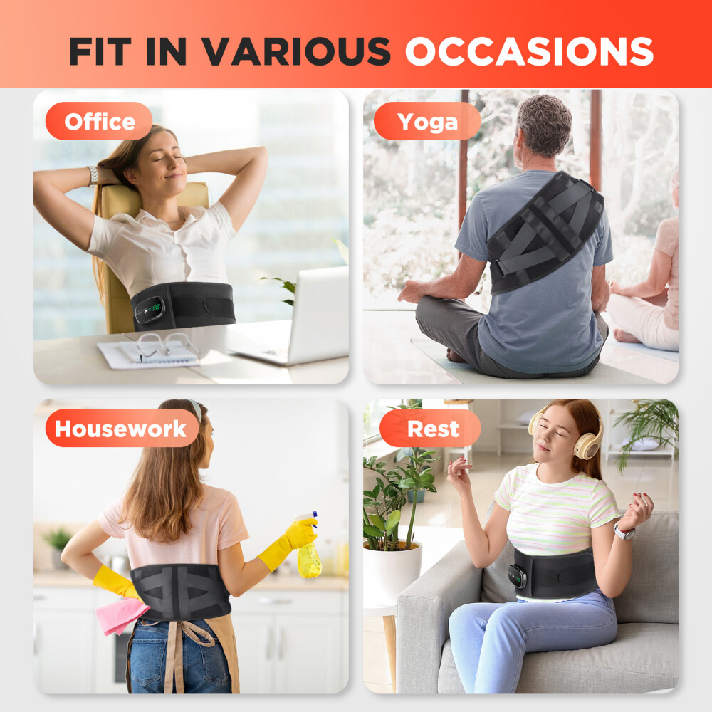 Red Light Therapy Back Massager Brace Belt Vibration Heat for Lumbar Pain Relief