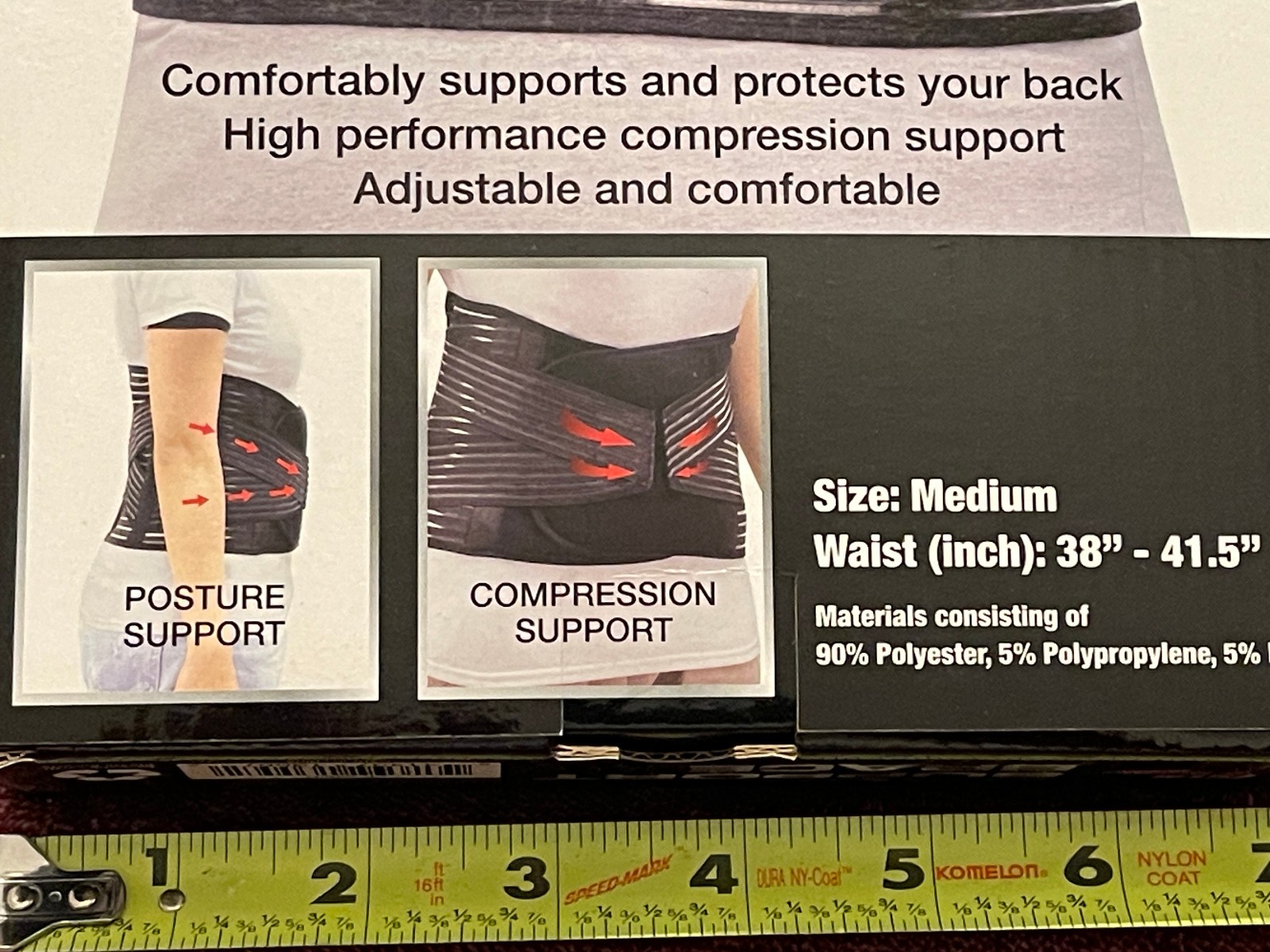 Total Vision Adjustable Back Support Brace Medium Waist 38-41.5 inches