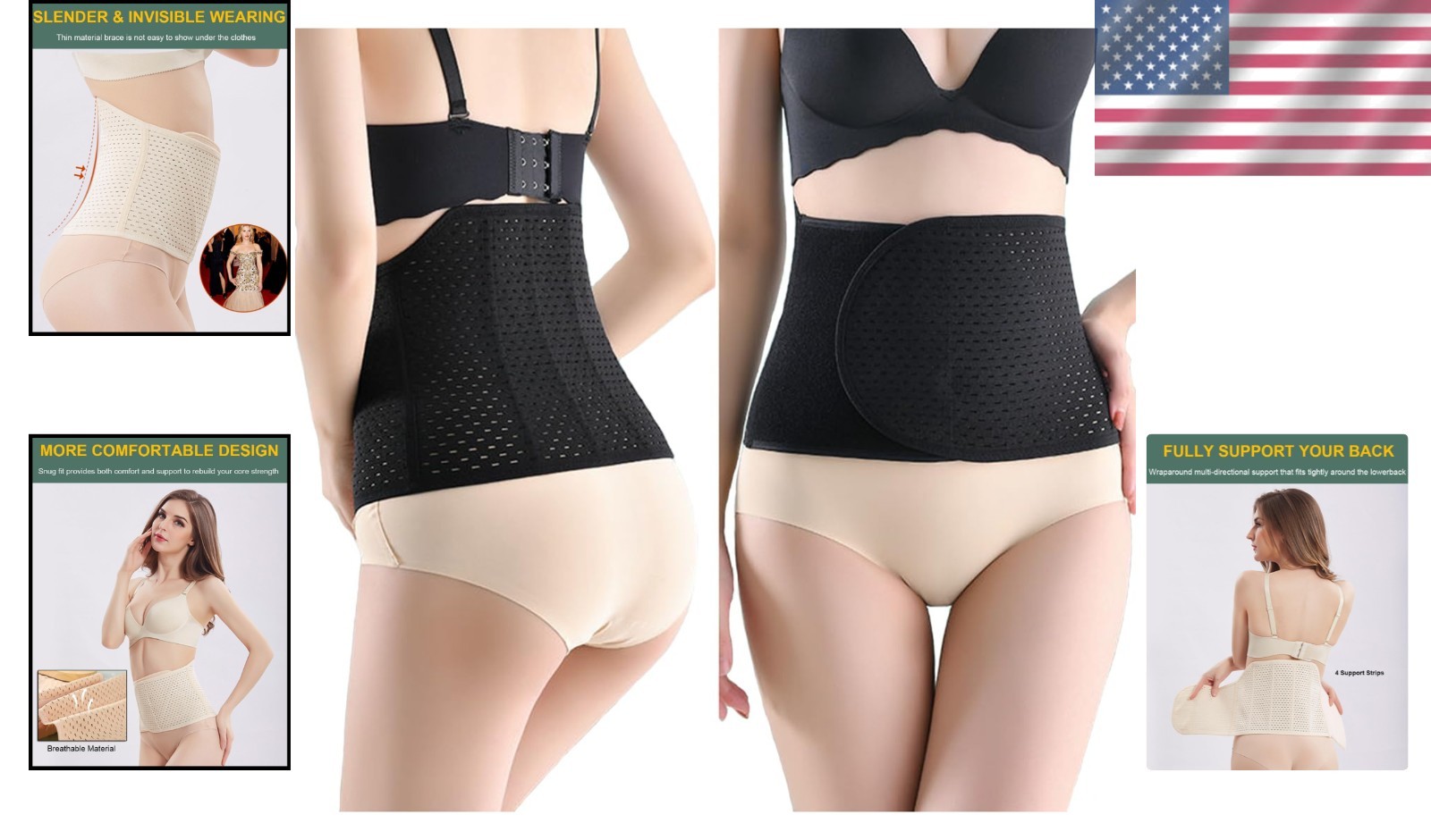 Lightweight Black Hernia Belt & Back Support for Women – XXX-Large Size
