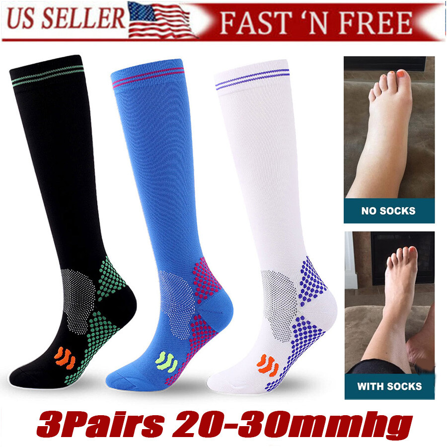 Athletic Long Socks, 3 Pairs Compression Socks for Nurse Edema Diabetic Travel