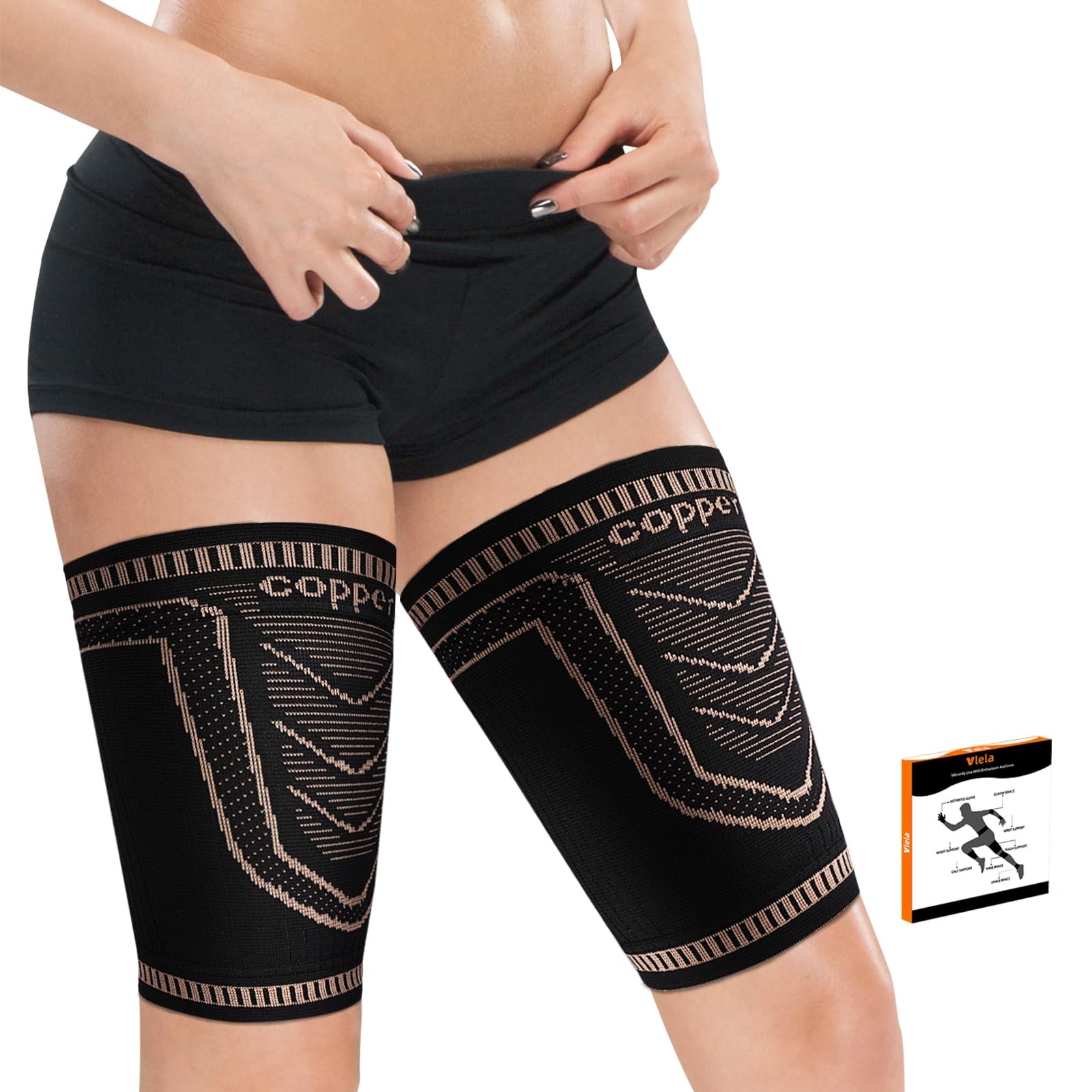 1 Pair Hamstring Compression Sleeve Copper Thigh Brace Quad Support Groin