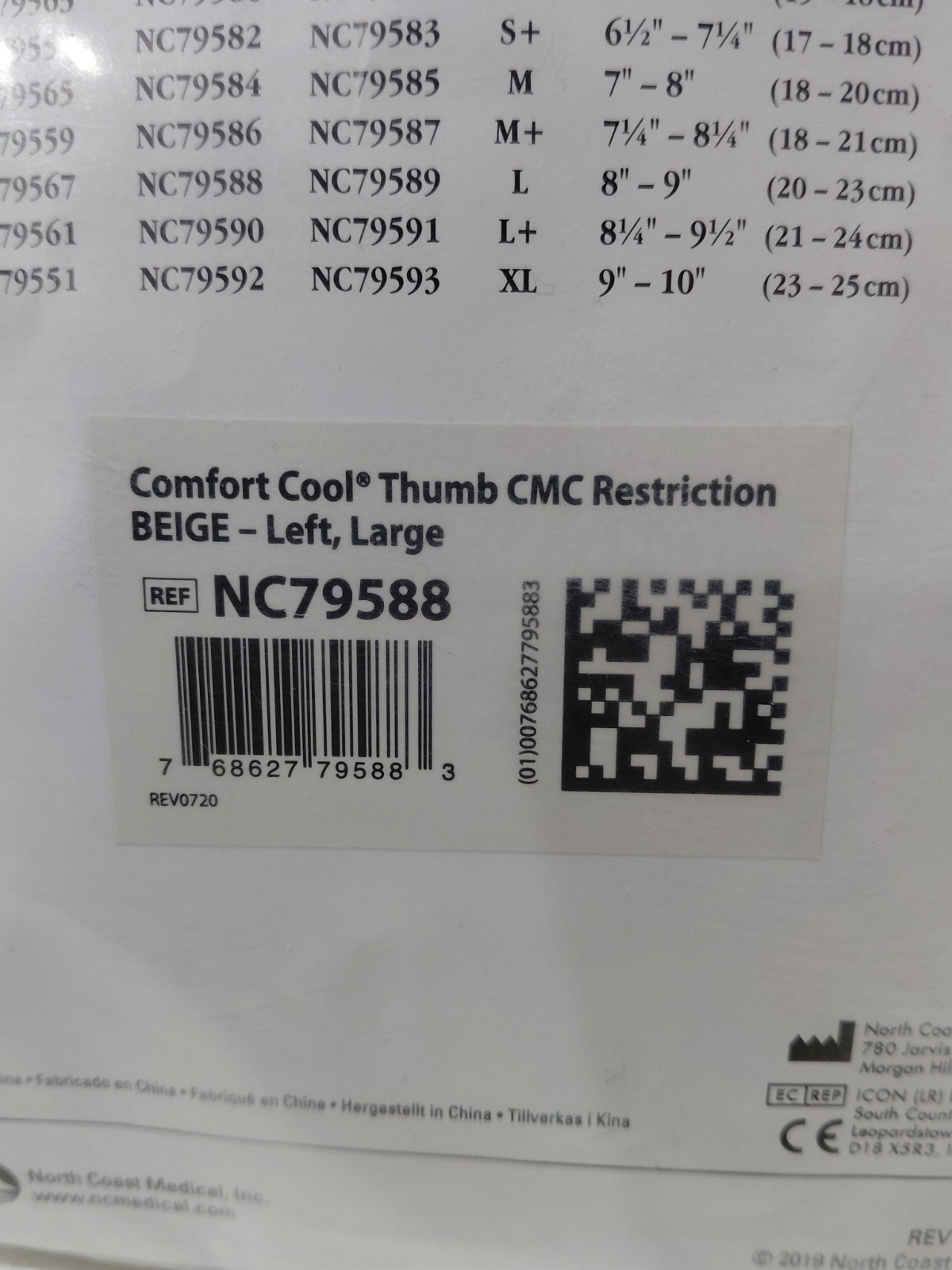 NEW Comfort Cool Thumb CMC Restriction Beige LEFT Large NC79588