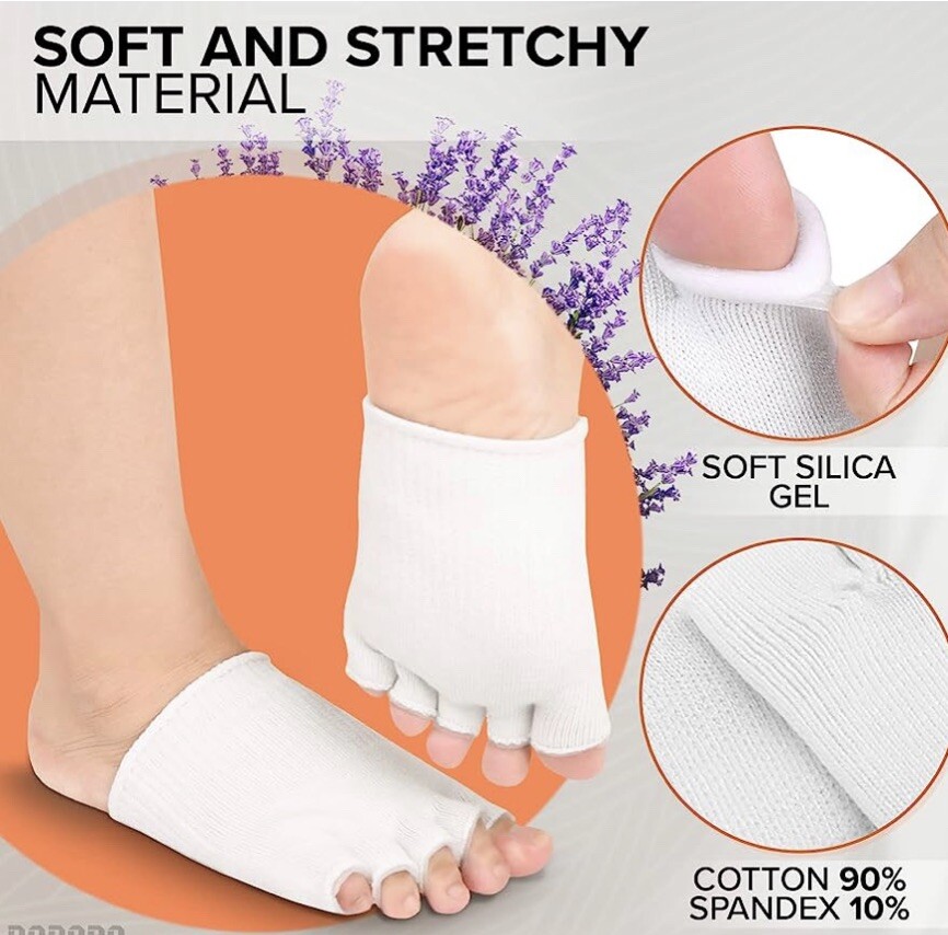 Toe Separating Gel Compression Socks Help Dry Cracked Skin White (5 Pairs)