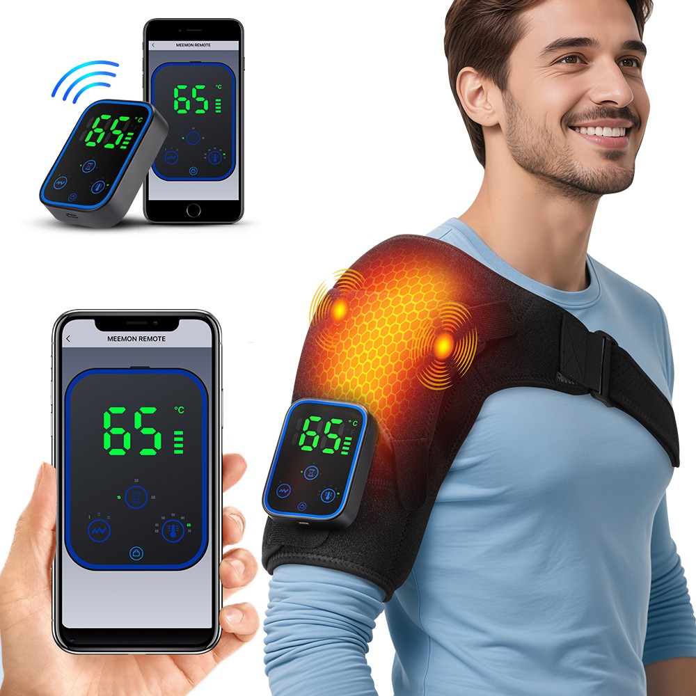 APP Control Cordless Shoulder Brace Massager Heating Vibration for Pain Relief