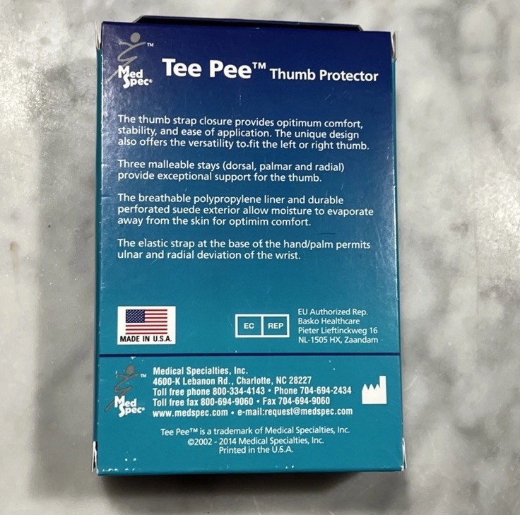 MedSpec Tee Pee Thumb Protector Size Small Left or Right Hand Black New USA