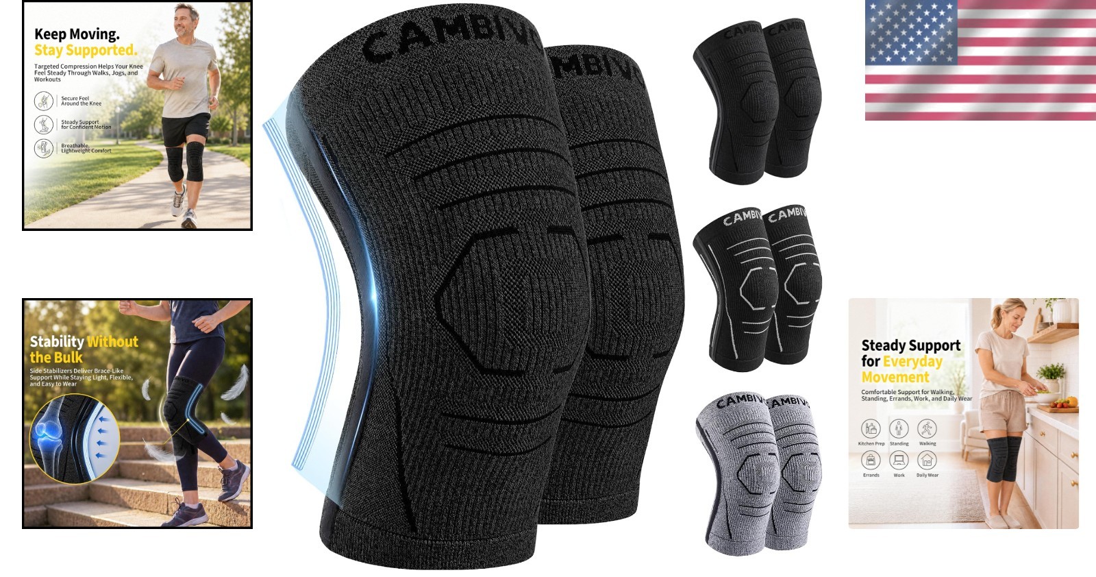 Lightweight Knee Sleeves for Arthritis, Meniscus – 2 Pack