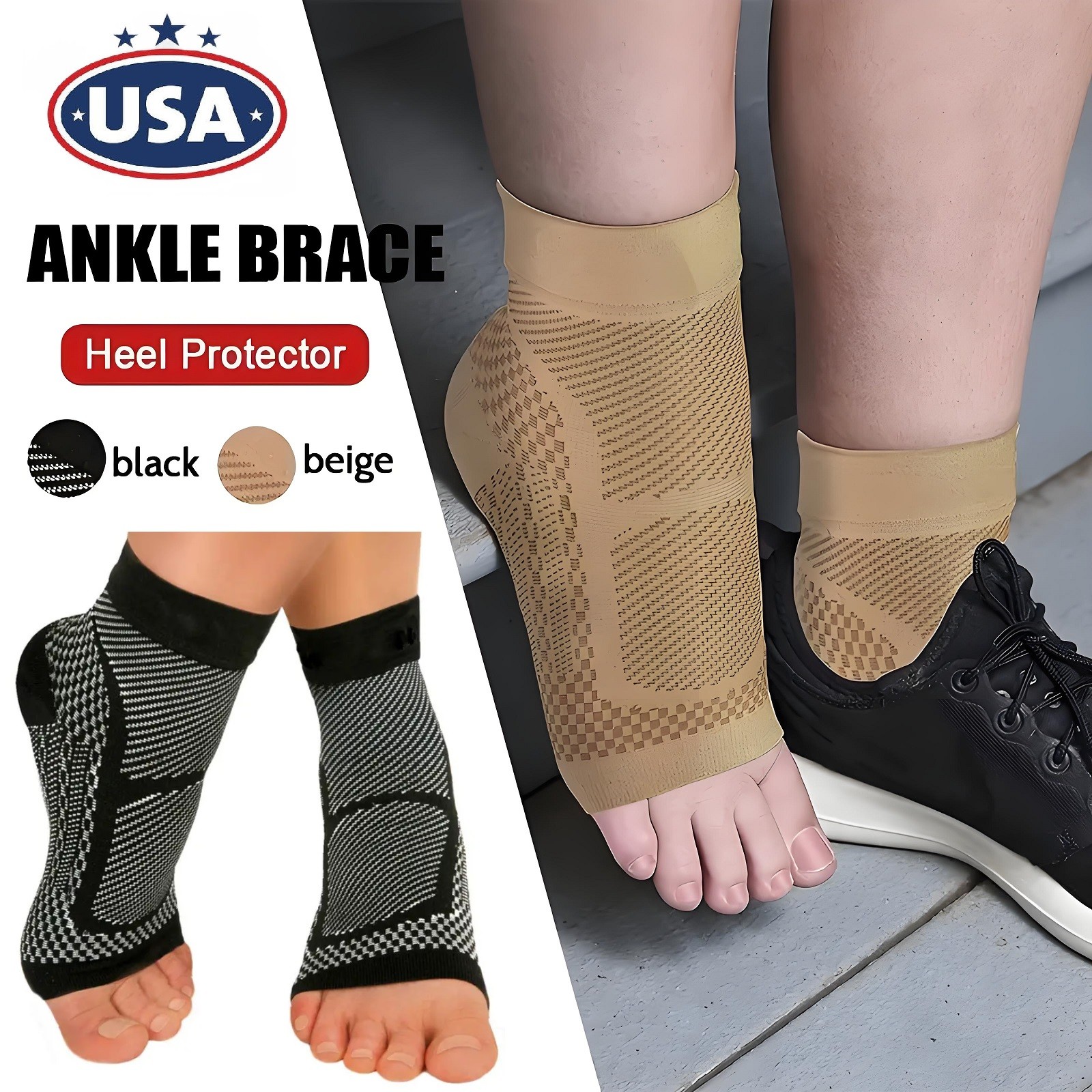 S-XL Ankle Brace Compression Sleeve Open Toe Сompression Socks for Women and Men