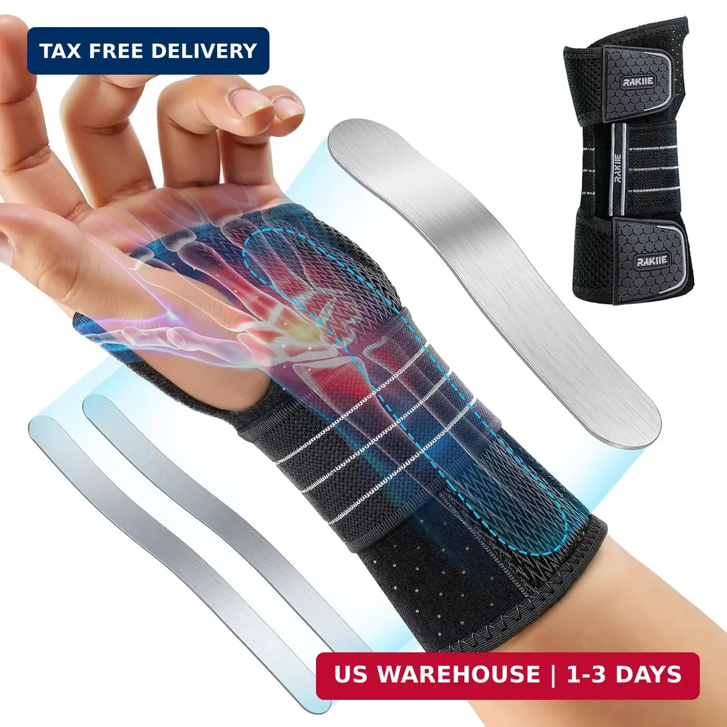 Rakiie Carpal Tunnel Wrist Brace Left Hand, Adjustable Night Wrist Support with
