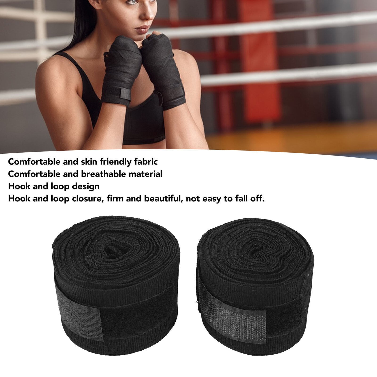 2pcs Boxing Handwraps Cotton 5m Quick Drying Semi Elastic Hook Loop Design Sport