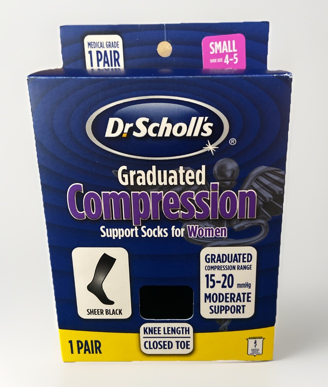 New Dr. Scholl’s Womens Sheer Black Graduated Compression Knee Socks Small 4-5