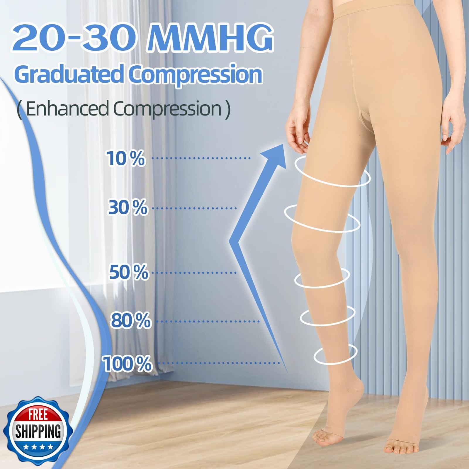 Wegitcs Compression Pantyhose for Women and Men, Open Toe 20-30 mmHg Medical