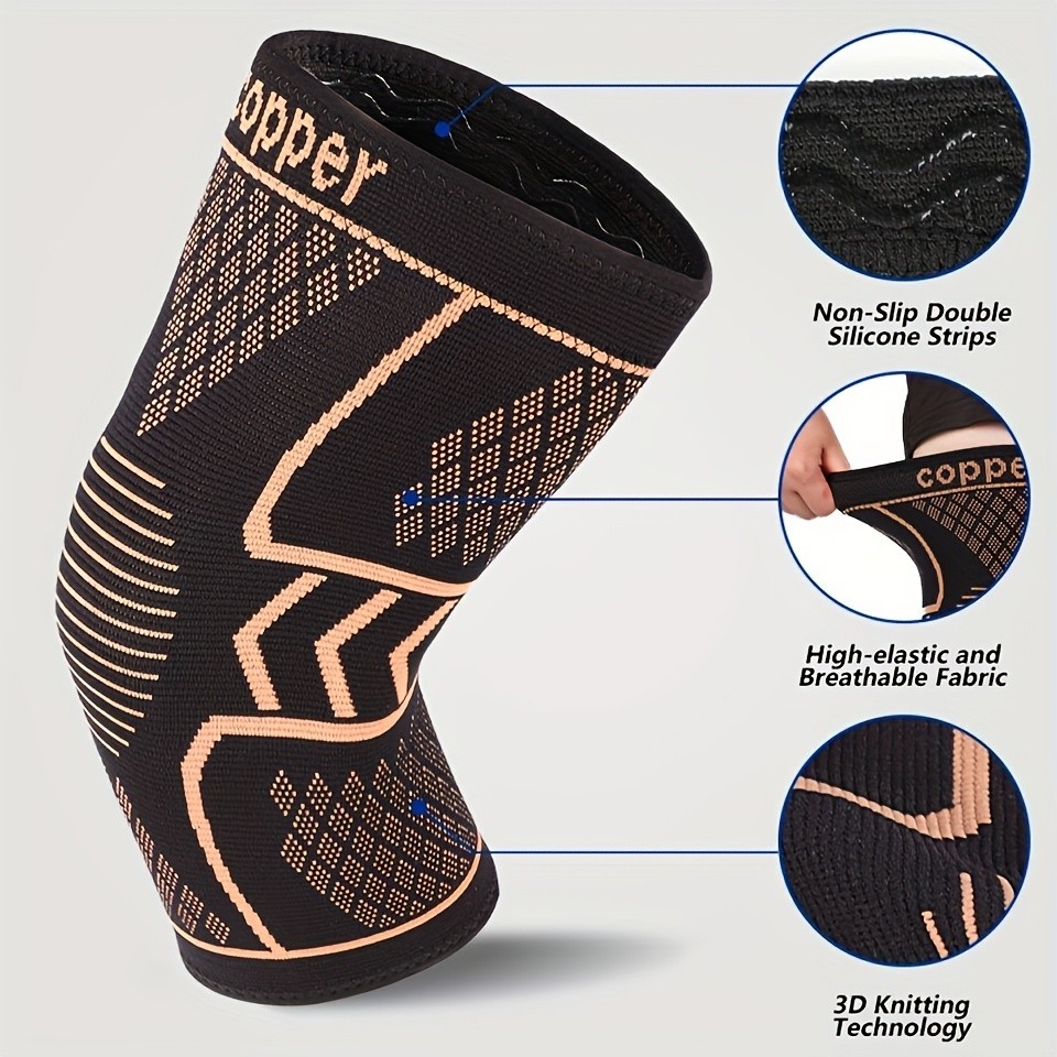 2 Pack Copper Compression Knee Sleeves Elastic Breathable Sports Support