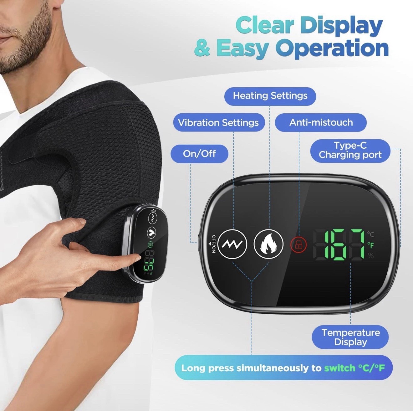 Cordless Portable Shoulder Heating Pad Massager, Heating Vibration Shoulder …