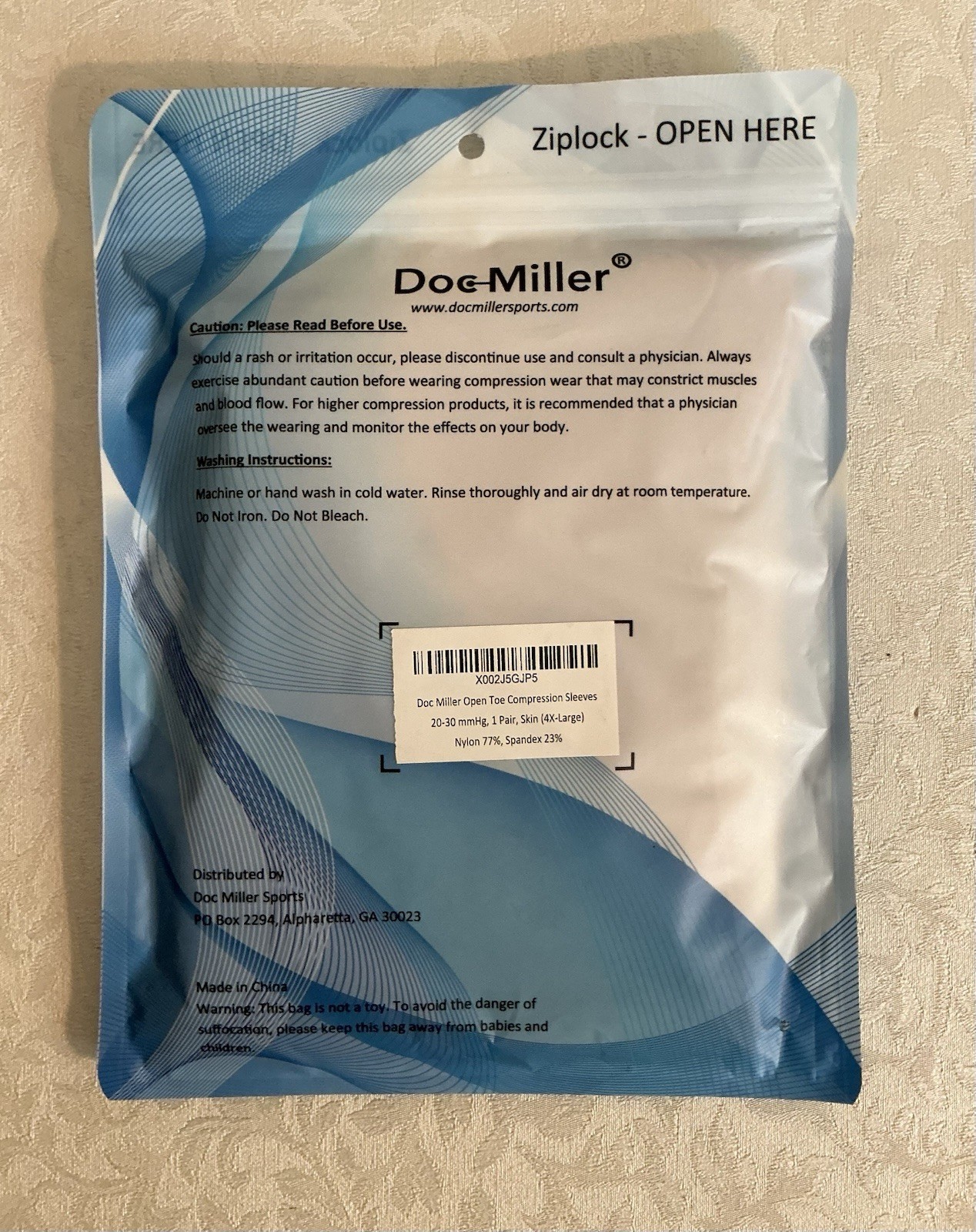 Doc Miller Open Toe Compression Sleeves 20-30mmHg-1 Pair-Skin/Nude-4X-Large