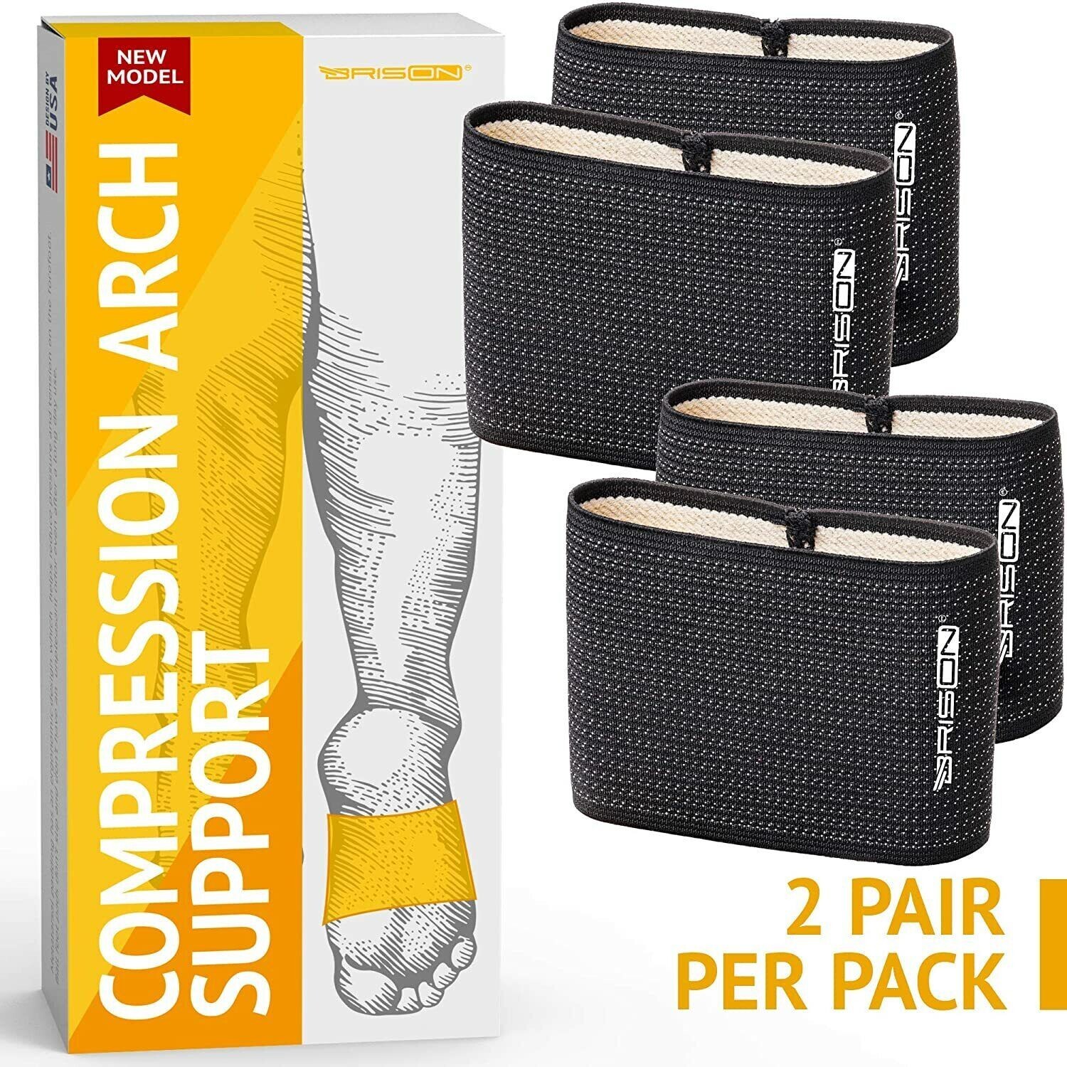 Compression Arch Supports unisex adjustable comfort by Brison, 2 pair, 4 ea