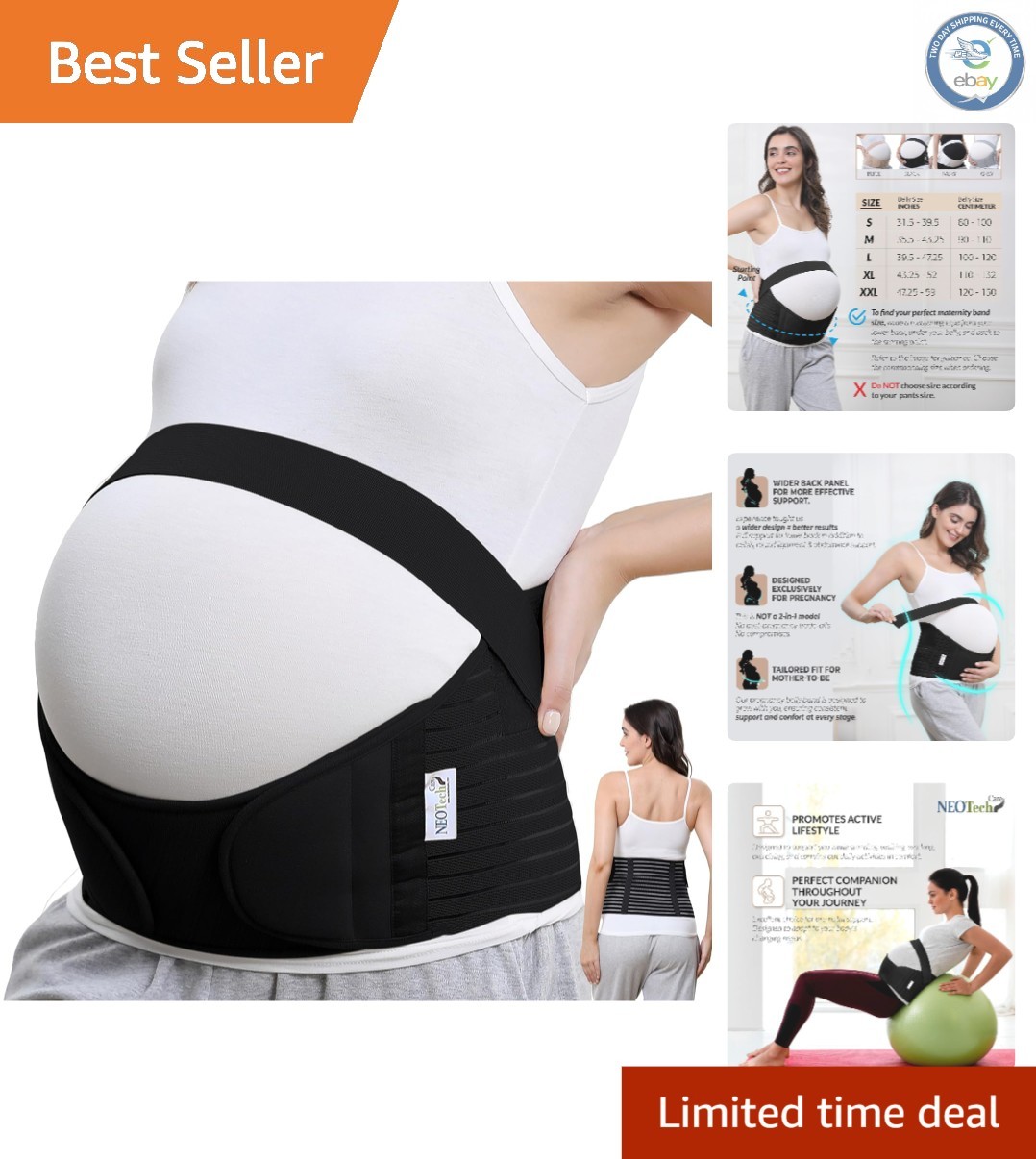 Comfort-Fit XL Maternity Support Belt – Breathable and Adjustable Black Design