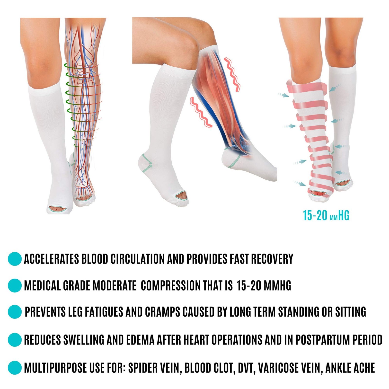 invera Anti Embolism Compression Stockings, Knee High Unisex Ted Hose Socks 1…