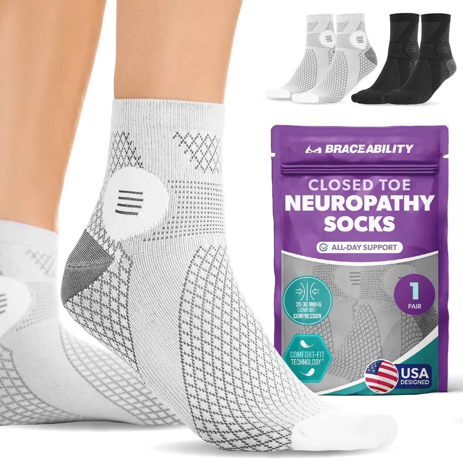 BraceAbility Closed Toe Diabetic Socks – XL Neuropathy Socks for Women and Me…