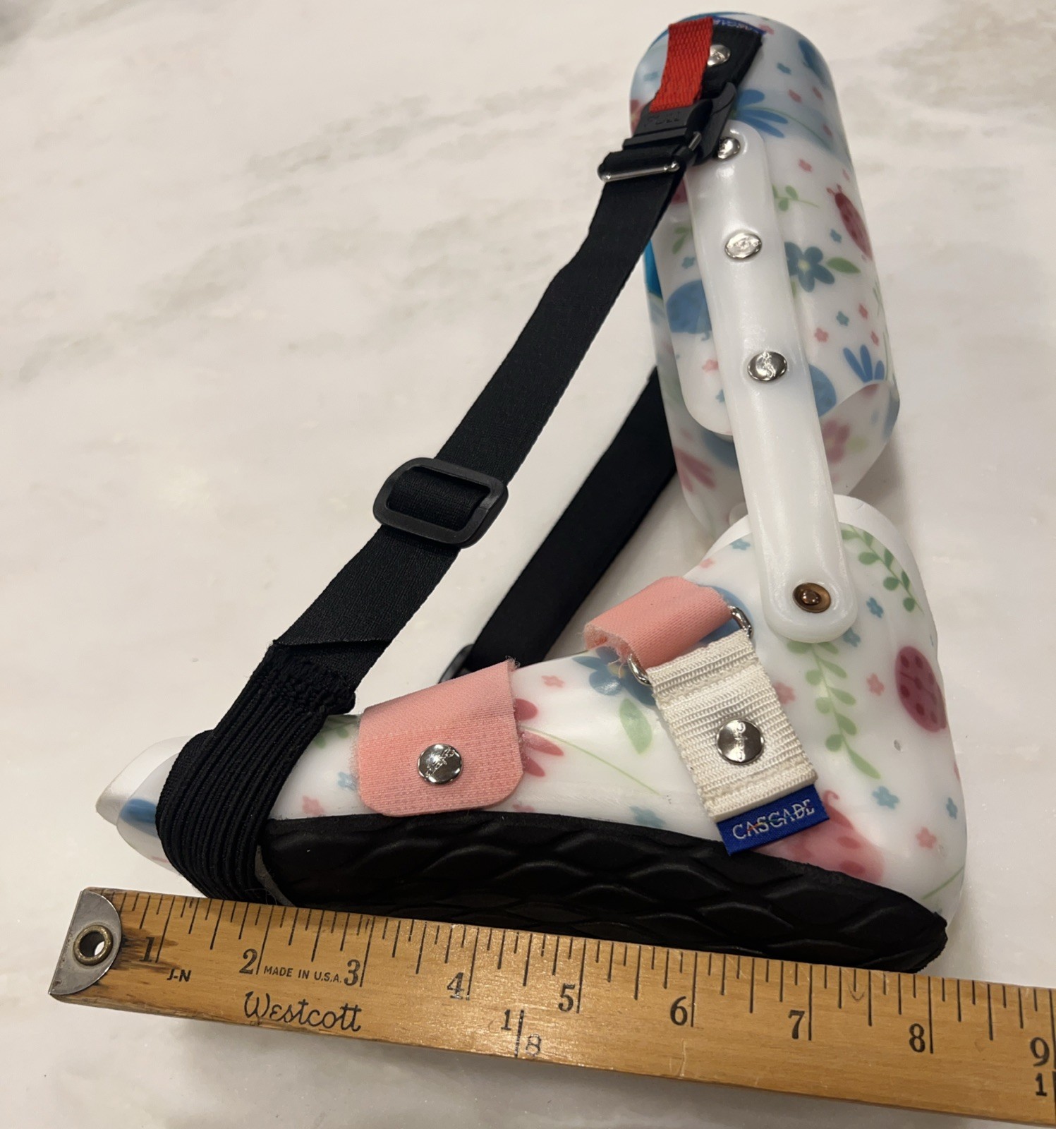 Cascade Hinged Leg Brace RIGHT Kids LADYBUG FLORAL Youth Size Lg Foot Length 8”