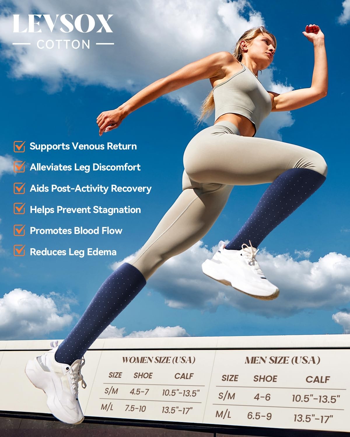 LEVSOX Cotton Compression Socks for Women Men Medium-Large, 4 Pairs-Striped 1