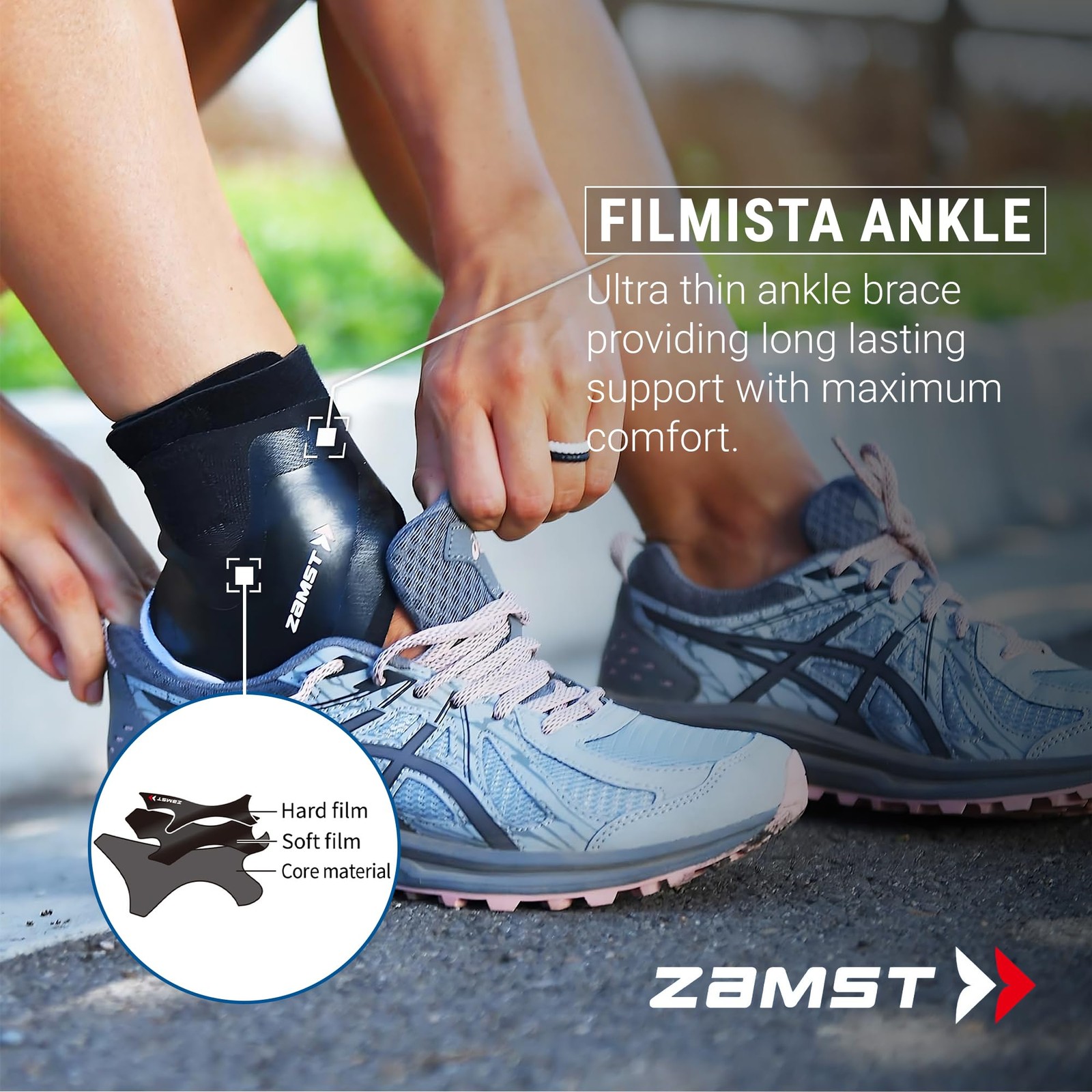 Zamst Filmista Ankle – Ultra-Thin Brace for Sport, Stabilizing Medium, Black