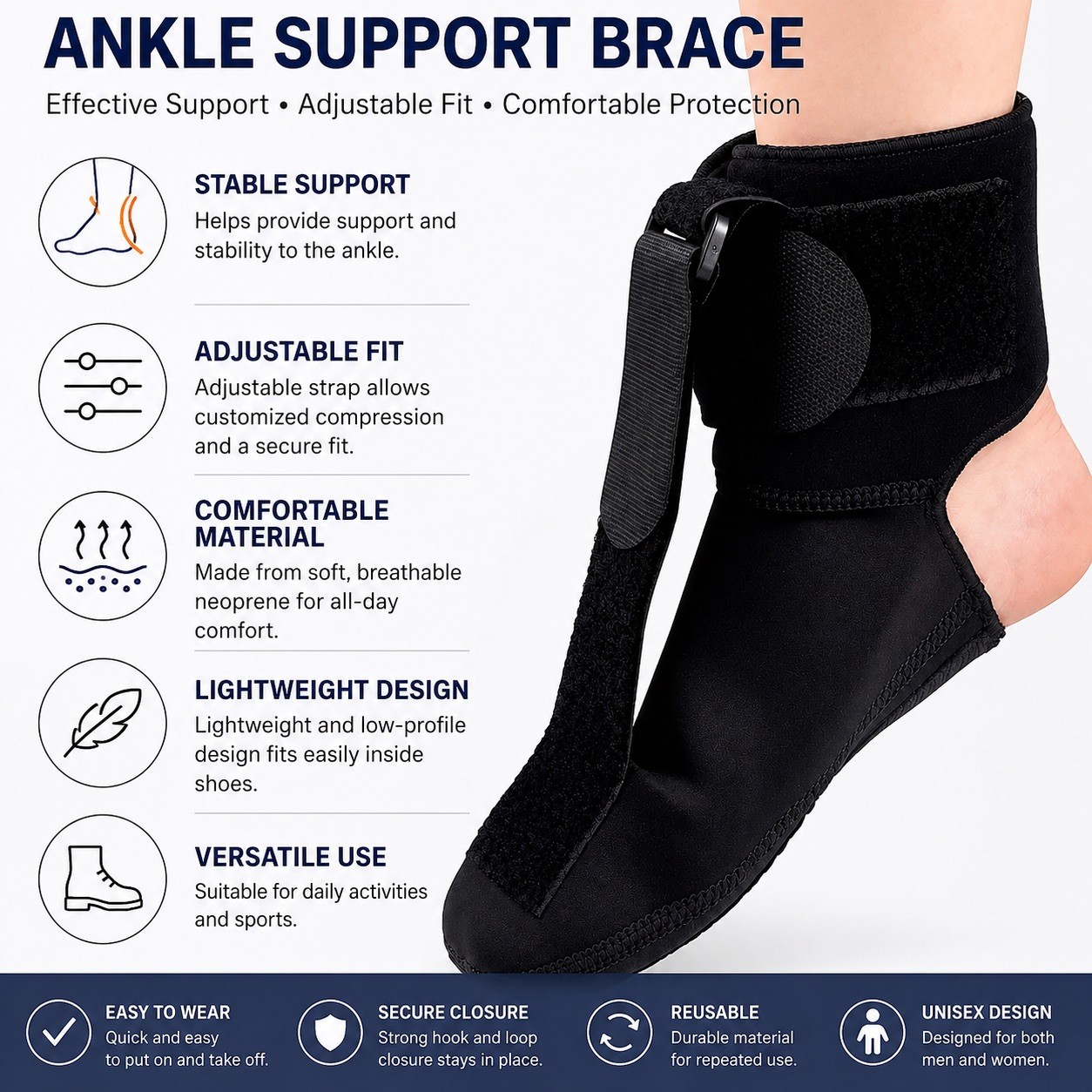 Adjustable Ankle Brace Support Compression Stabilizer Sports Pain Relief