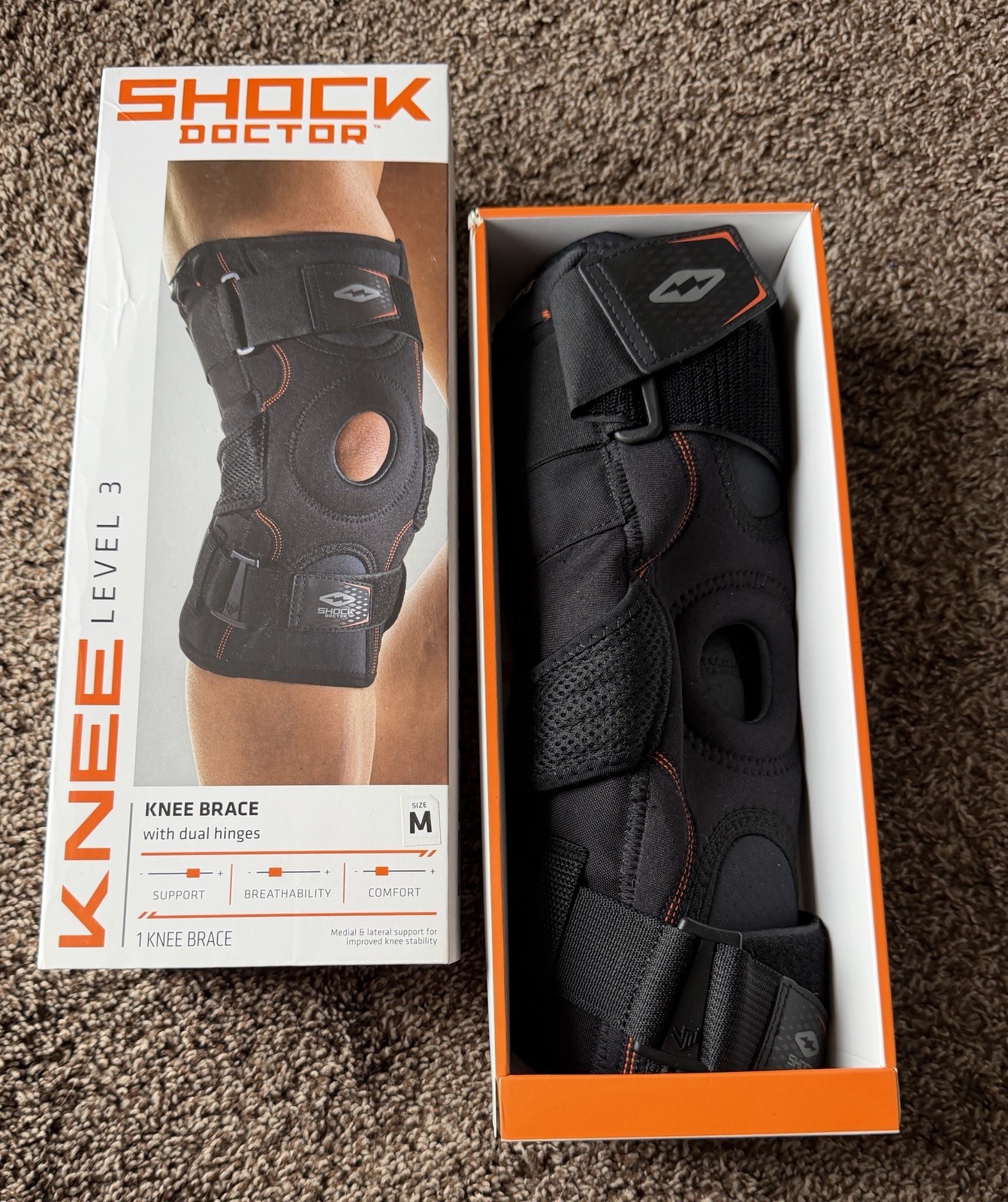 Shock Doctor Level 3, Dual Wrap Knee Brace with Hinges 972, size medium 13”–14”