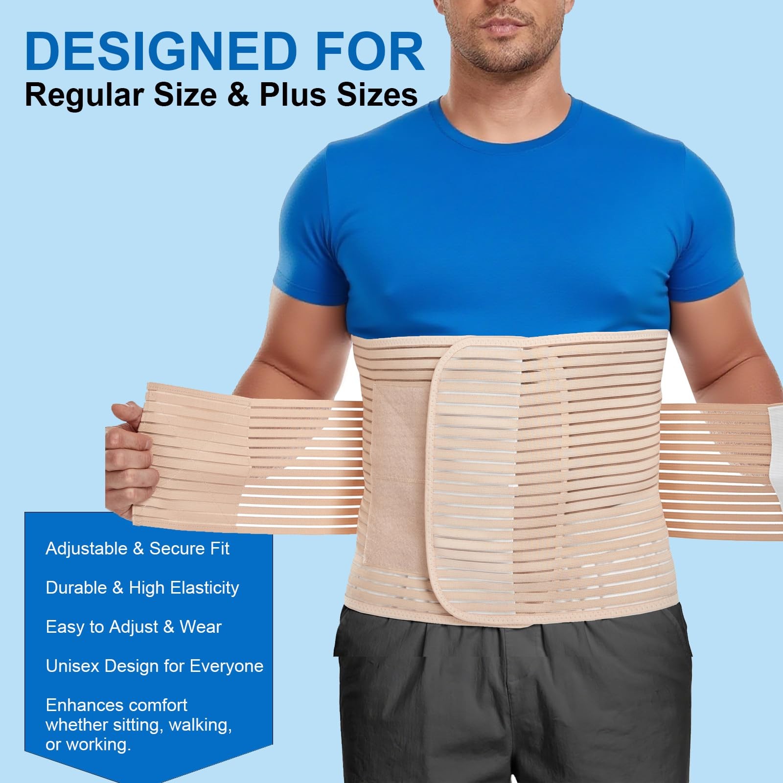 Abdominal Binder Post Surgery 12-Inch Wide Belly Wrap for Men and Women