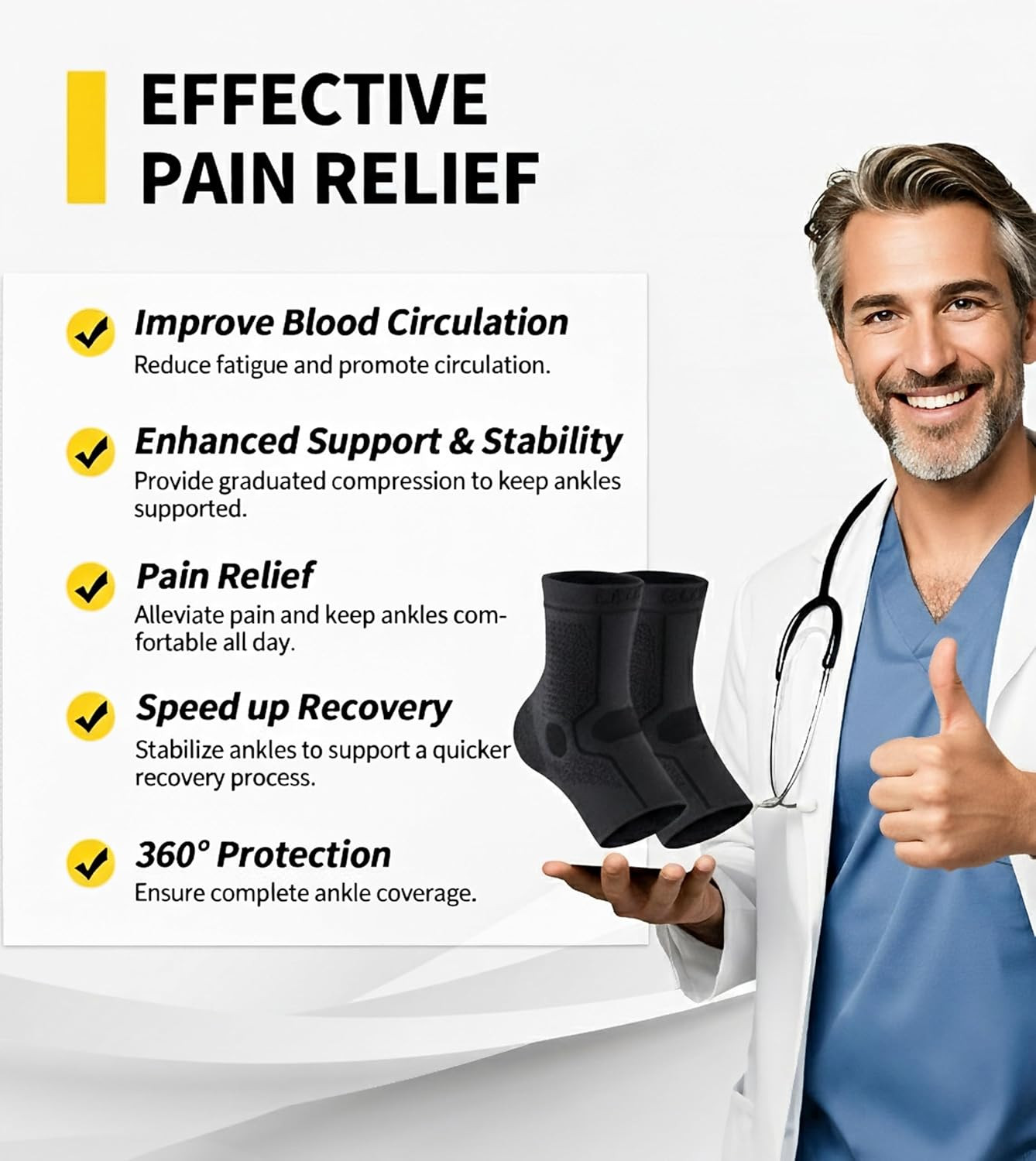 1 Pair Ankle Compression Sleeve for Men & Women – Soft, Breathable Support for P