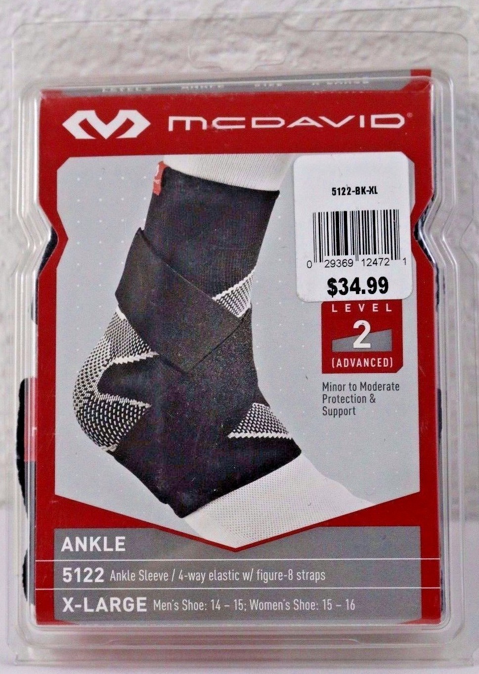 NEW McDavid 5122 Ankle Sleeve 4-Way Elastic With Figure 8 Straps Level 2 Size XL