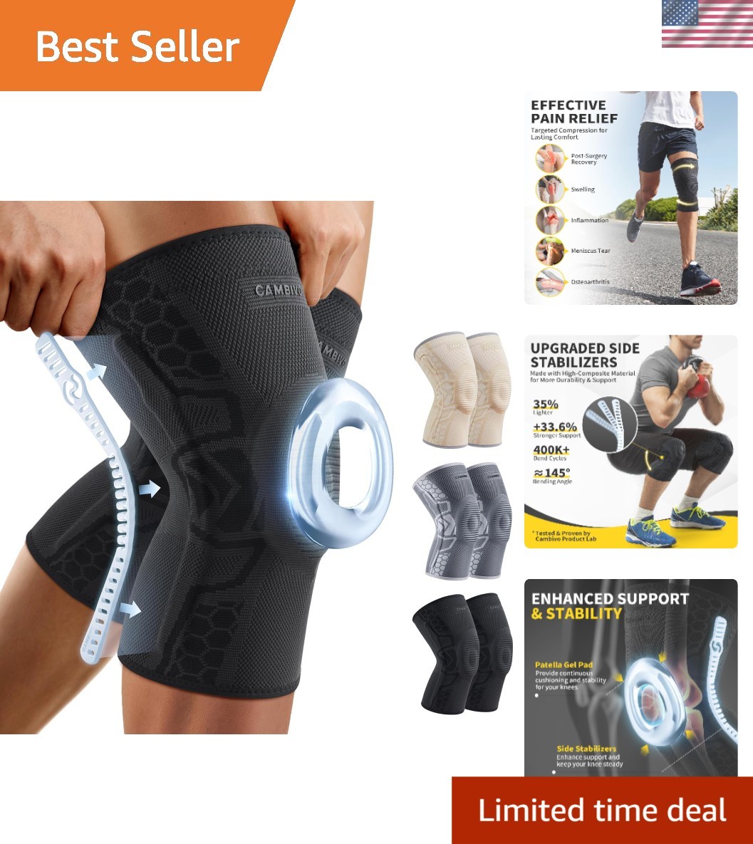 2 Pack Large Knee Brace Sleeves with Patella Gel Pad – Pain Relief & Stability
