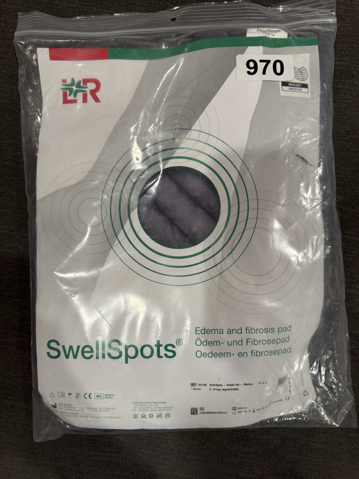 L&R SwellSpots Breast Edema/Fibrosis Compression Pad, Foam, Medium, Gray