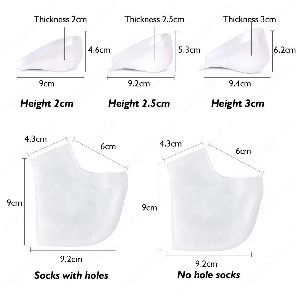 2-3CM Invisible Height Lifting Increase Insoles Silicone Elastic Heel Pad Foot P