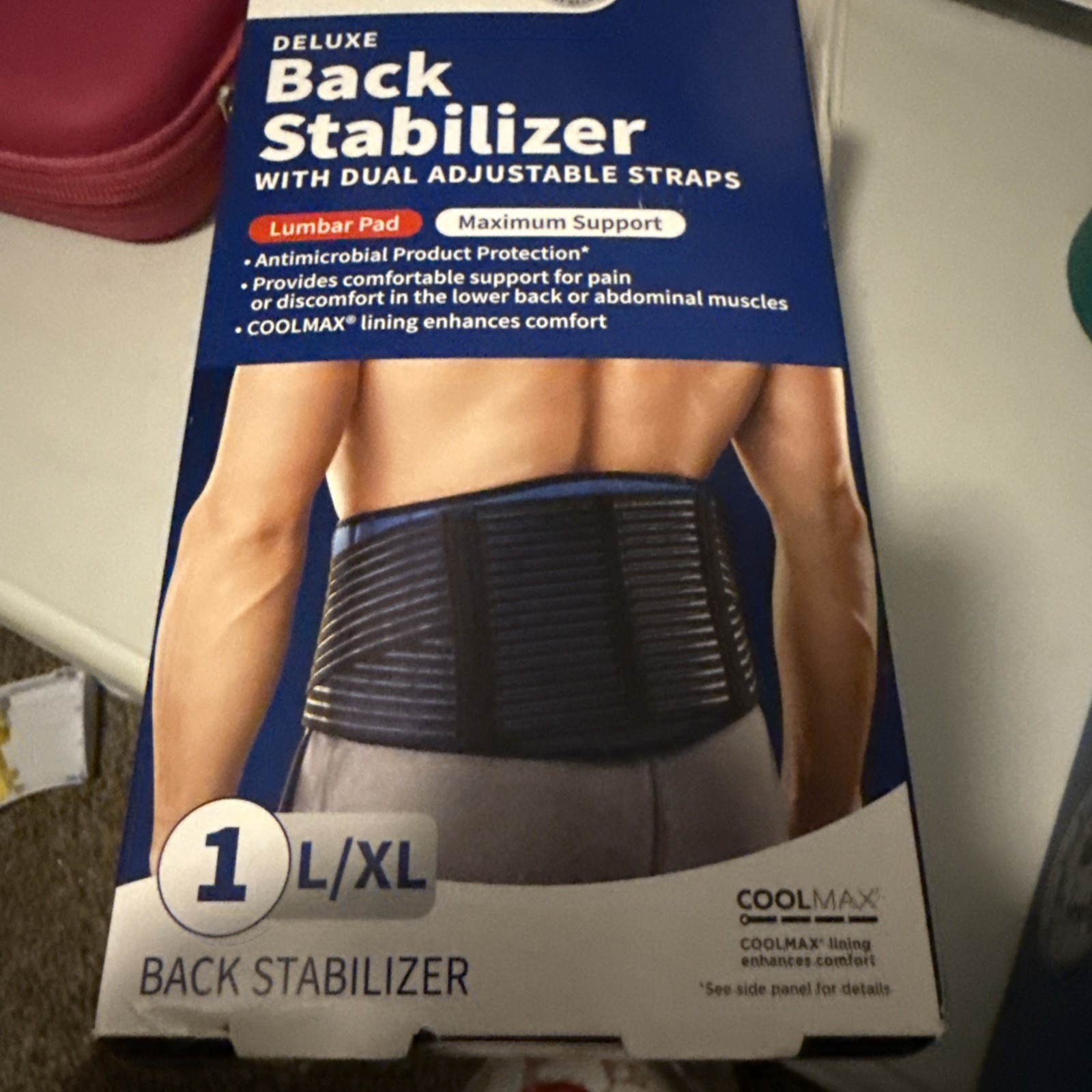 1 Walgreens Deluxe Back Stabilizer Size L/XL Coolmax, Antimicrobial, Lumbar Pad