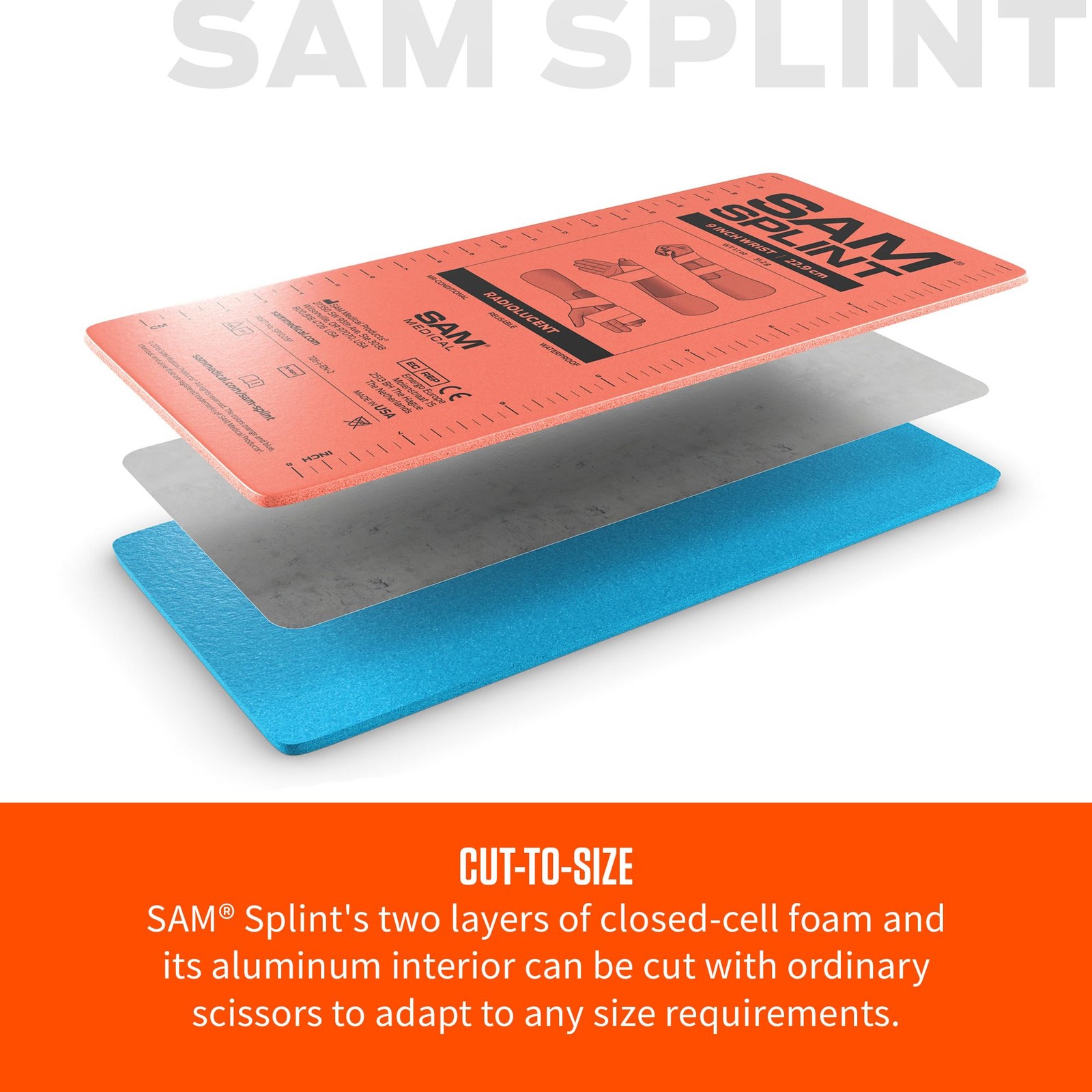 Sam Splint, 36″, Orange & Blue