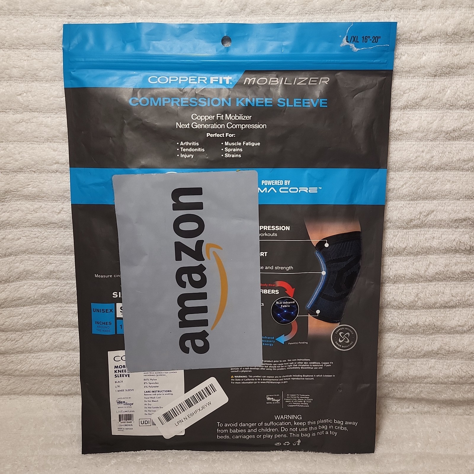 Copper Fit Mobilizer Compression Knee Sleeve Luma Core BLU Infrared Black L/XL