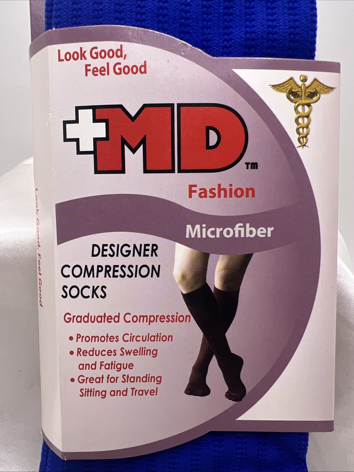 +MD plusMD Fashion Compression Socks Women Medium Microfiber Blue Knee Socks