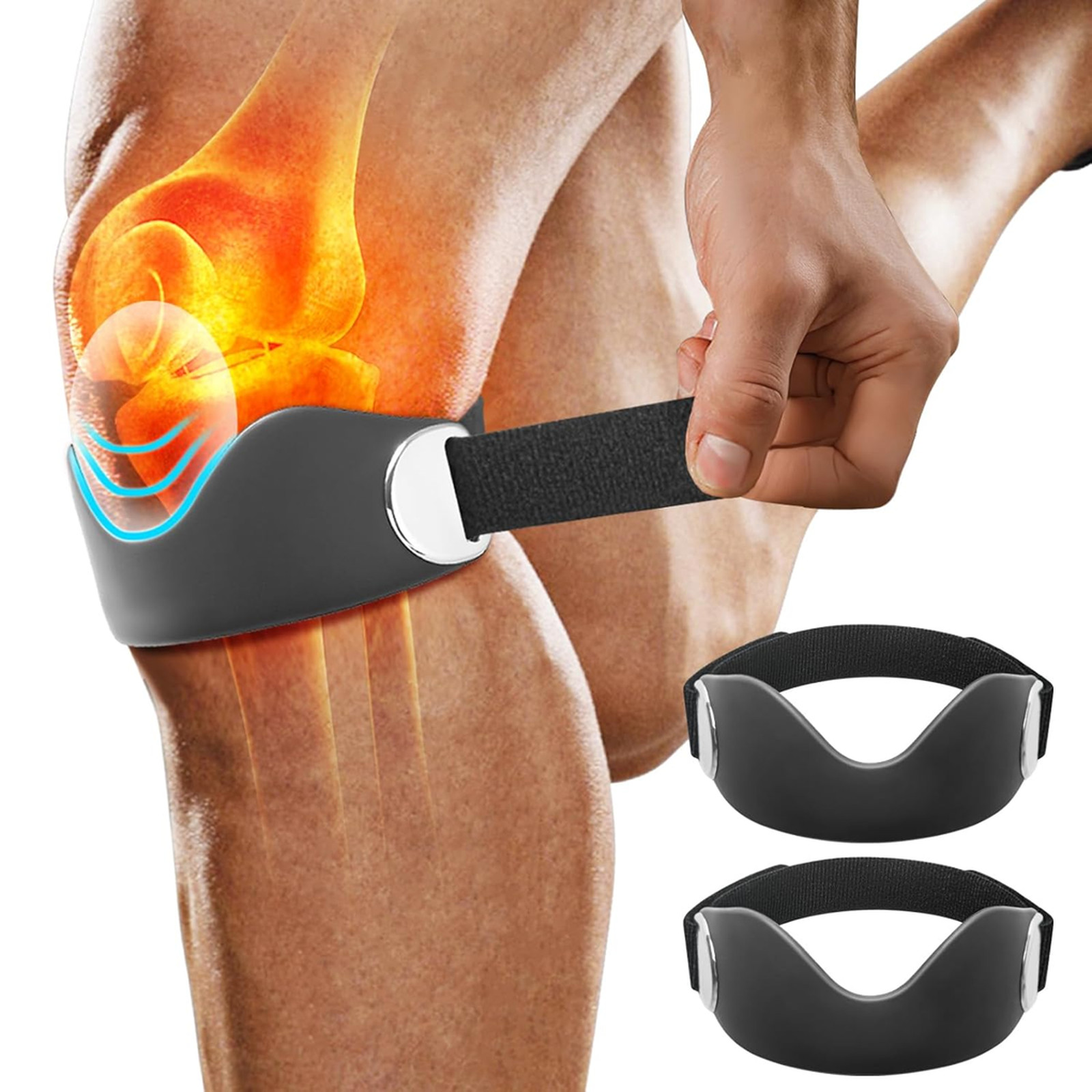 Patellar Tendon Support Strap 2 Pack Adjustable Non-Slip Silicone Knee Brace for