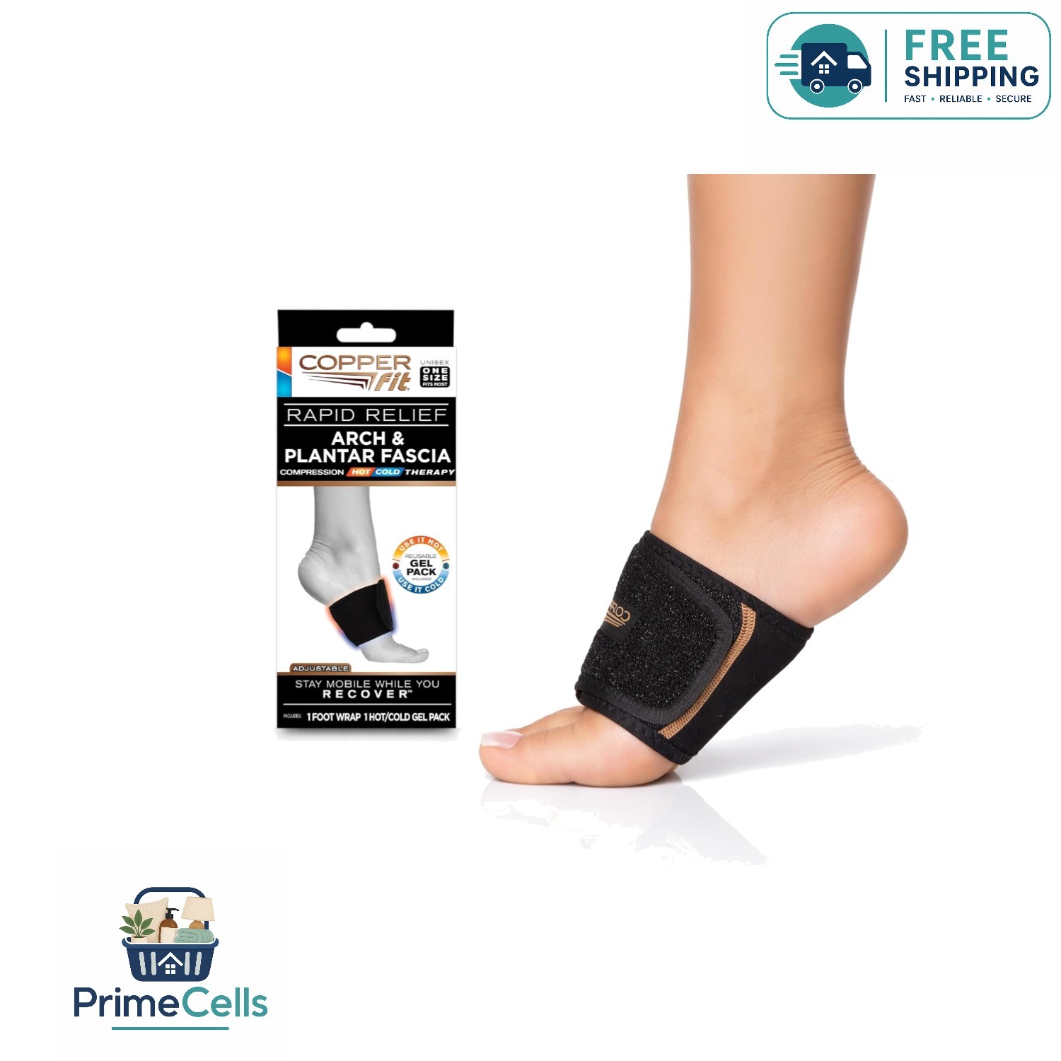 Copper-Infused Adjustable Foot Wrap with Hot/Cold Therapy for Arch Pain Relief