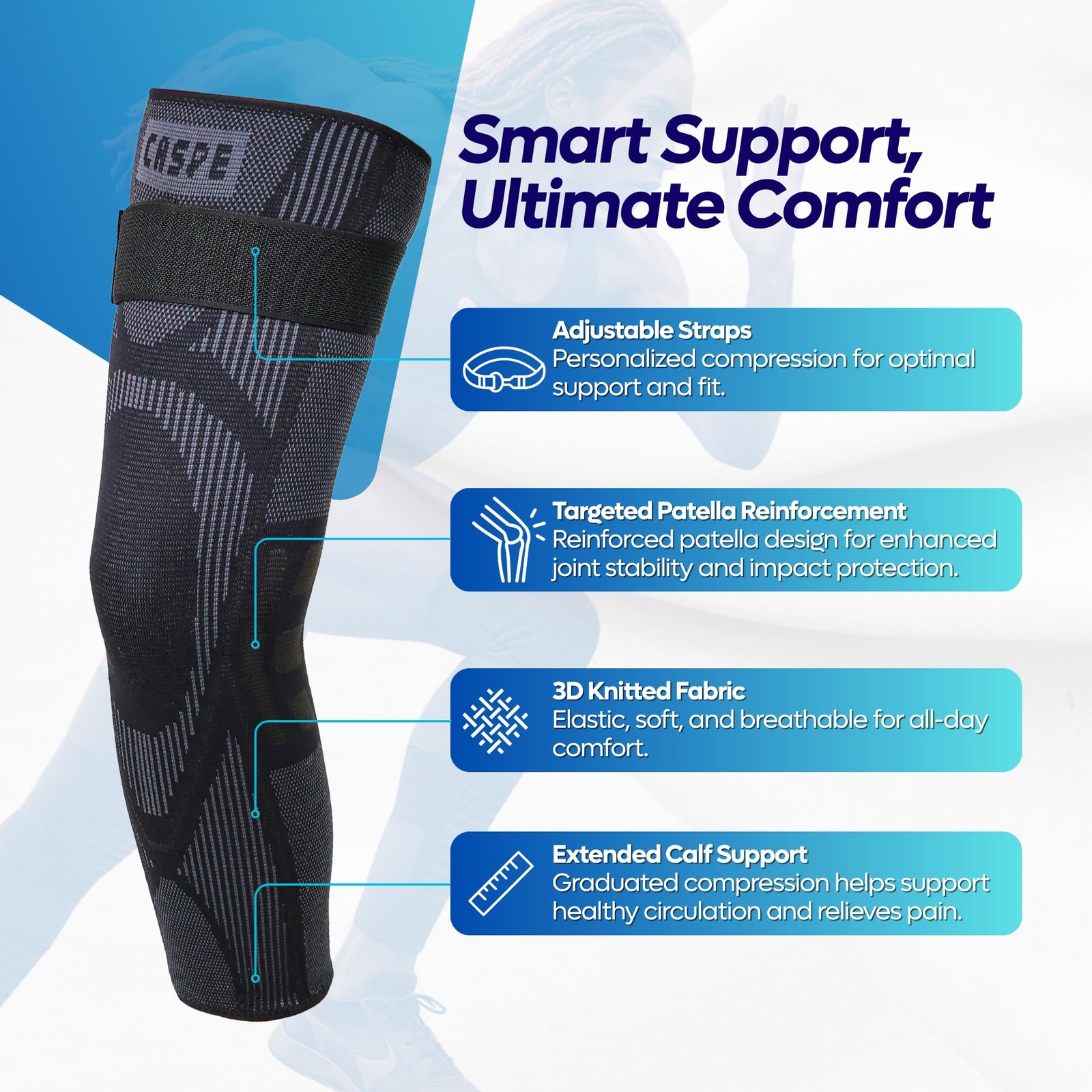2 Pack Leg Compression Sleeve With Strap, Full Length Thigh Knee Calf Support…