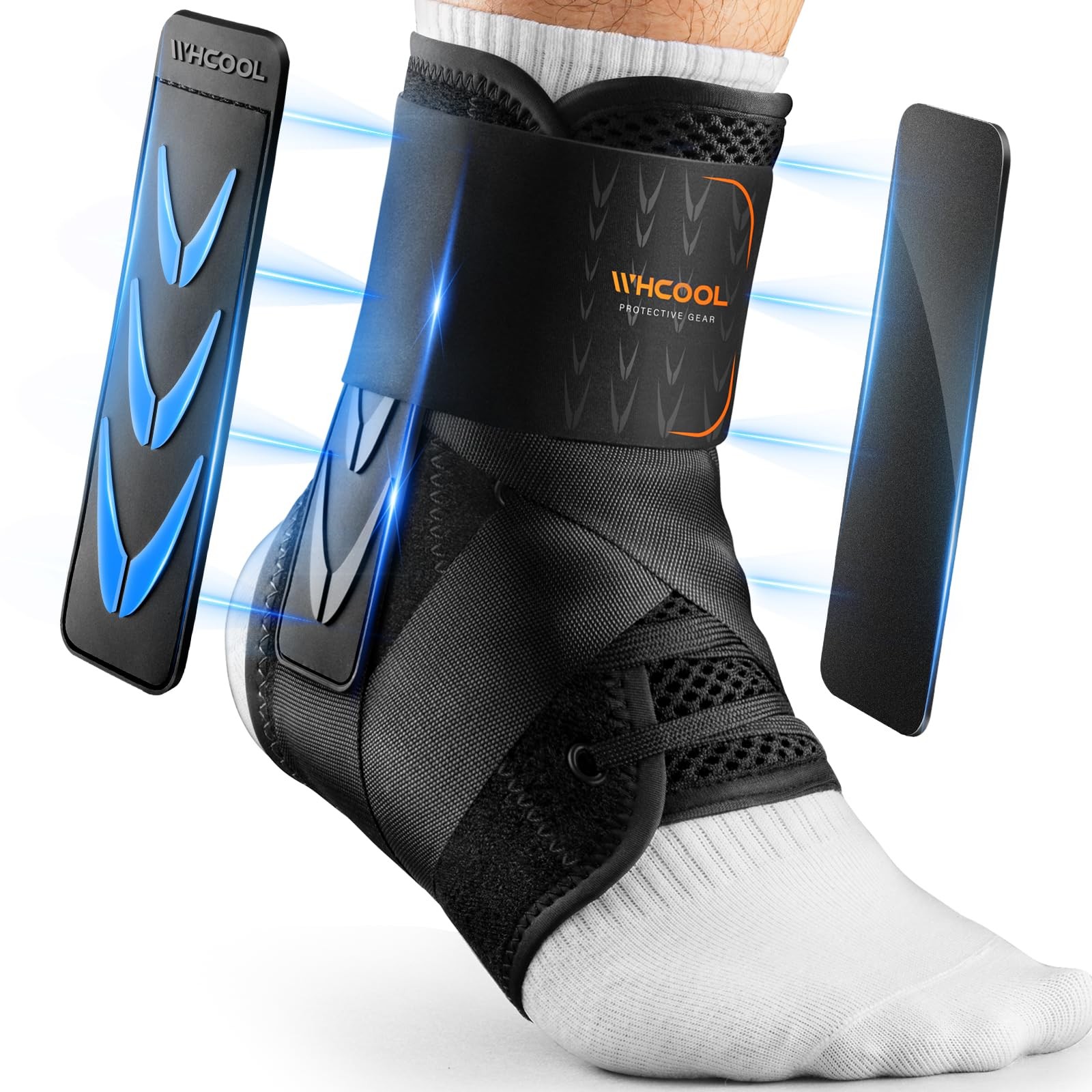 WHCOOL Slim-Fit Ankle Brace for Sprained Ankle, M(Ankle size:12″-13″), Black
