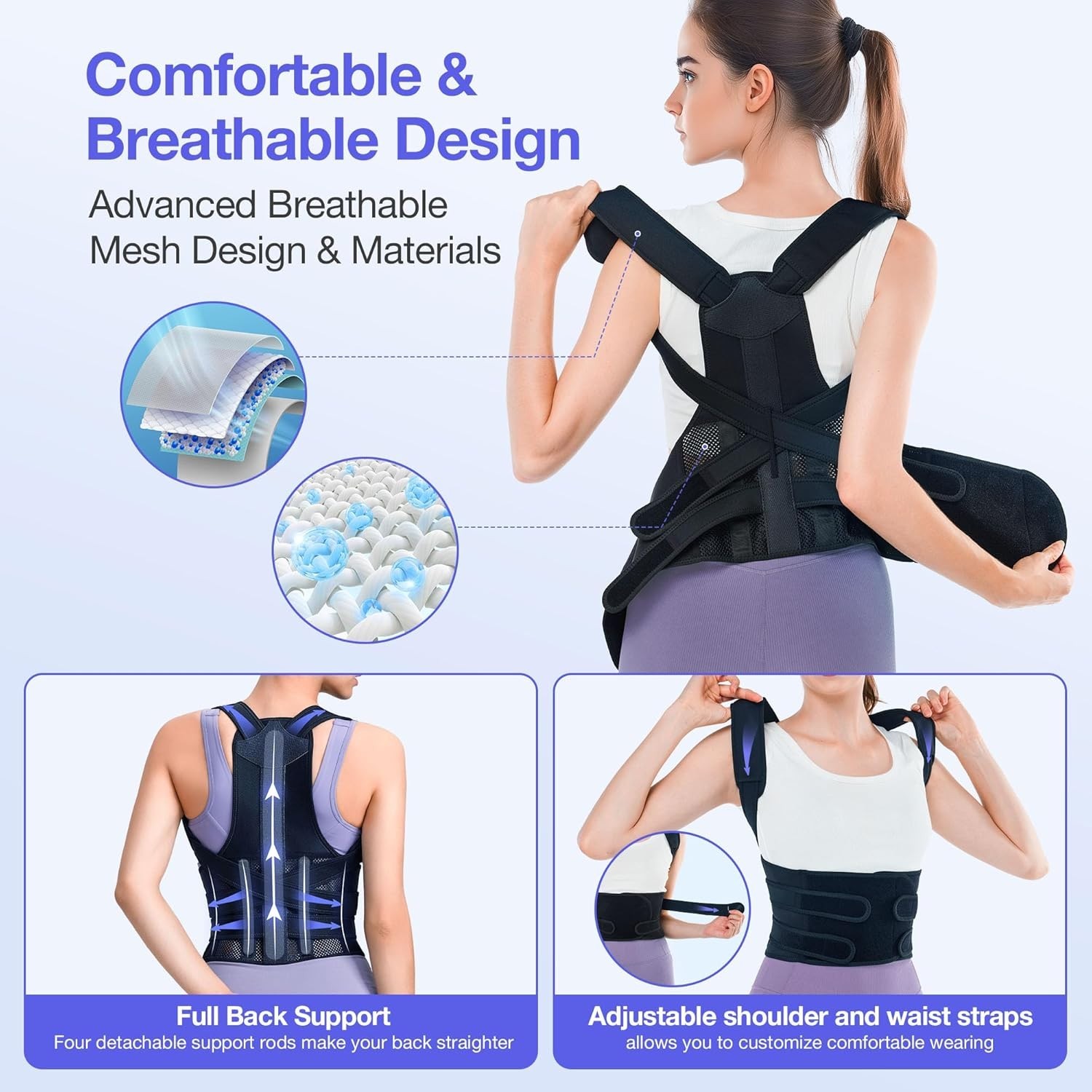 Ergonomic Full Back Support Brace for Posture Correction – FSA & HSA Eligible