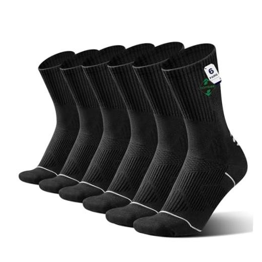 6 Pair Bamboo Viscose Crew Compression Socks For Men Women, 9-13 6 Pairs Black
