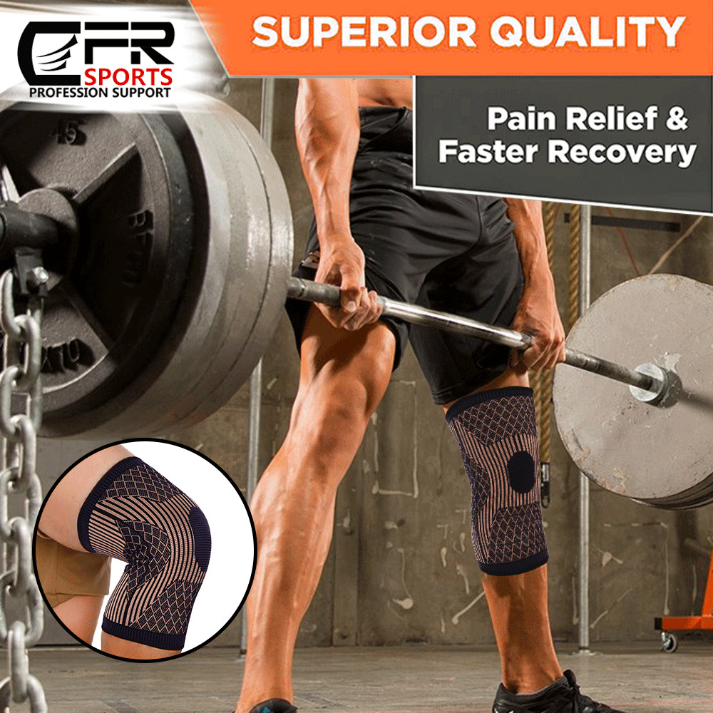 Copper Knee Support Compression Sleeve Brace Sport Patella Joint Pain Arthritis