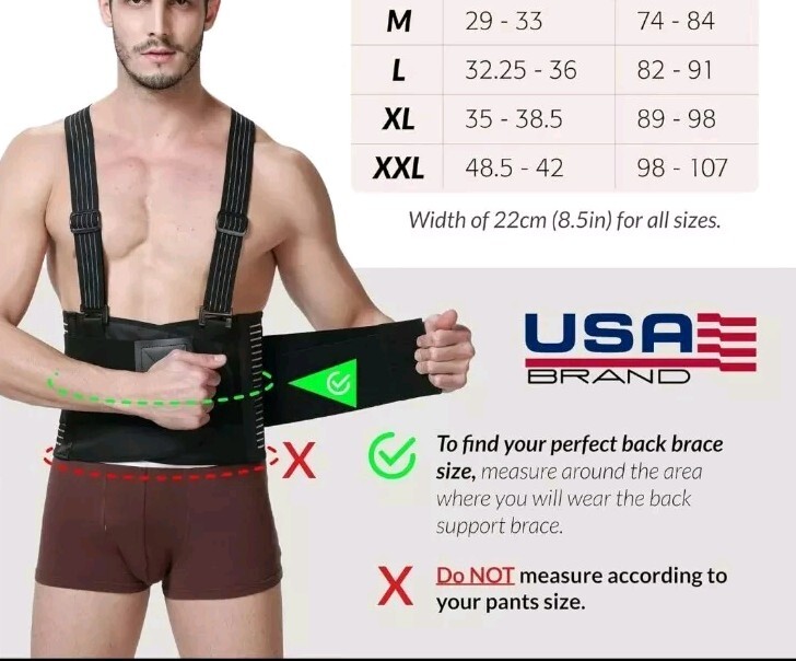 NeoTech Care Adjustable Back Brace Lumbar Support Belt w Suspenders M