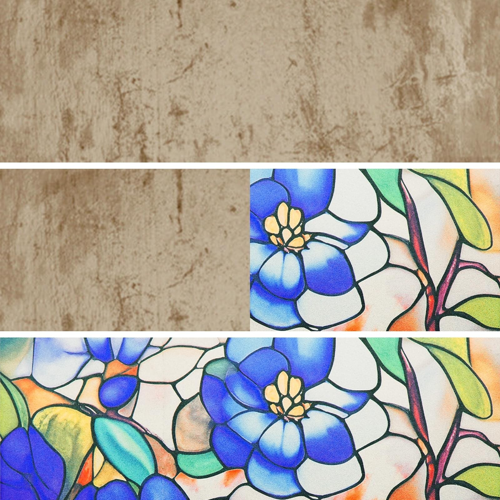 Stained Glass Window Film Floral Privacy Static Cling UV Heat Control 24×36, New