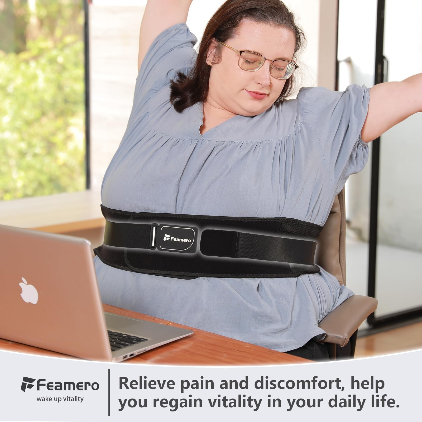 Feamero Plus Size Back Brace for Lower Pain – Extra XXX-Large, Black